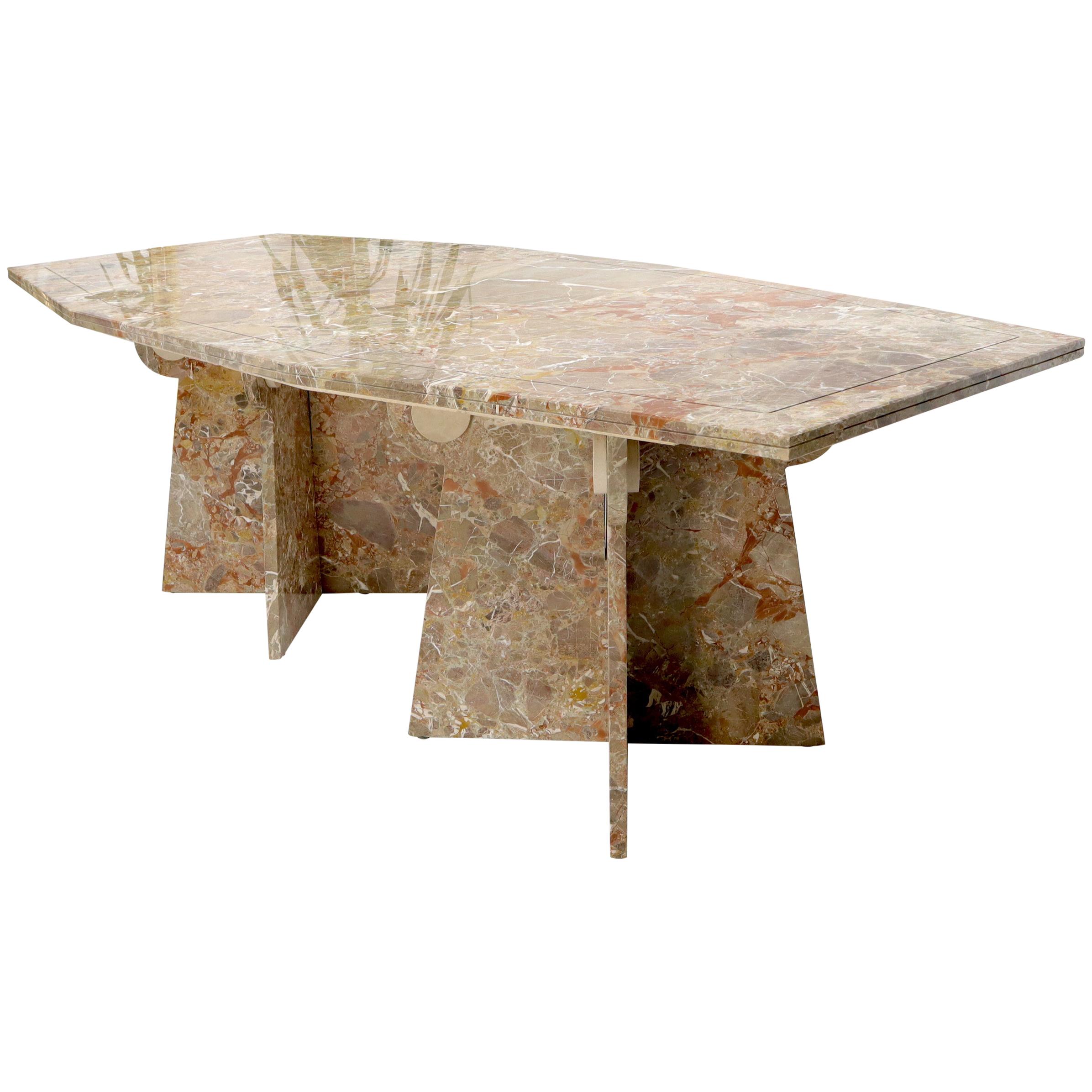 Large Marble Boat Shape Top Dining Conference Table on Cross Shape Bases For Sale