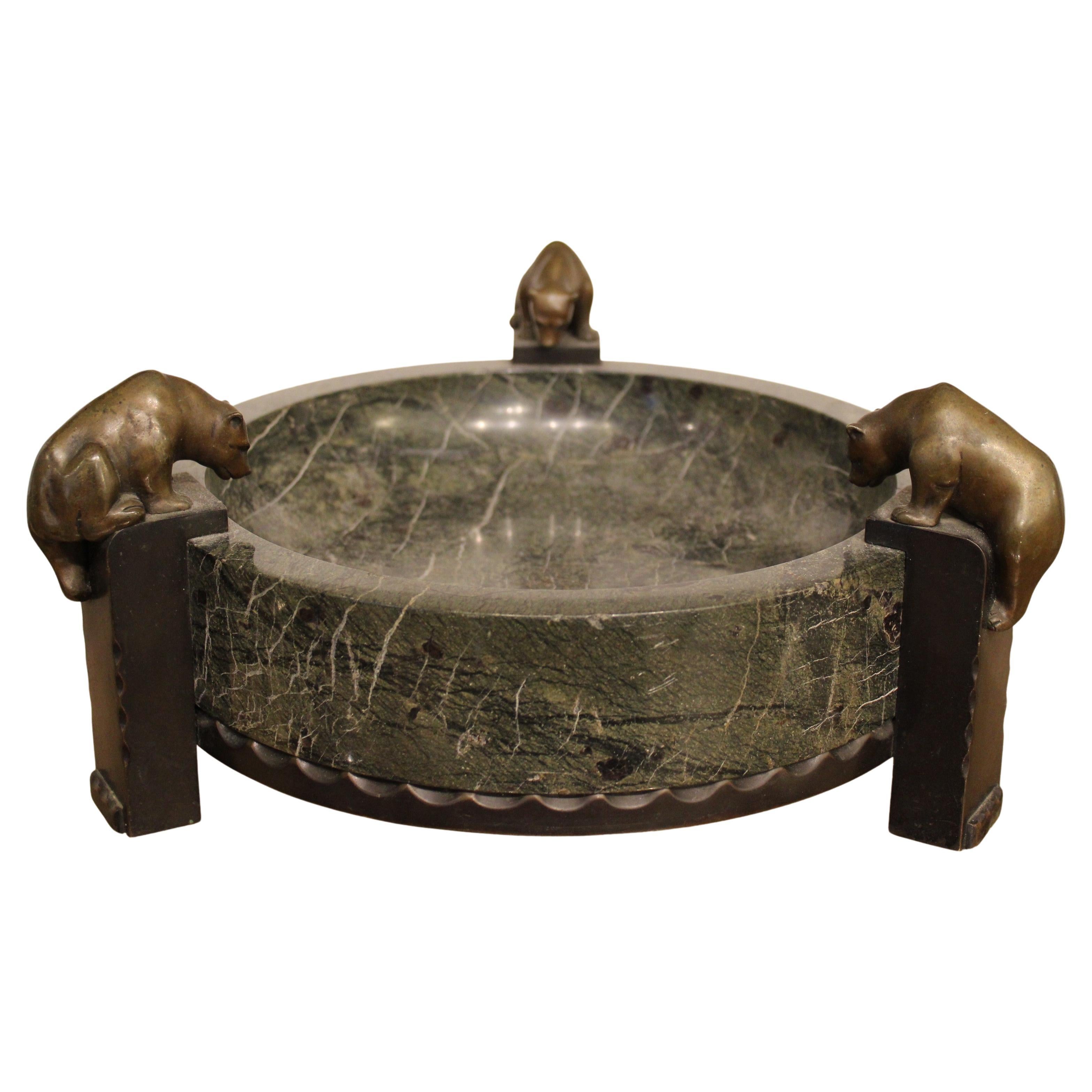 Large marble bowl with bears, 20th century