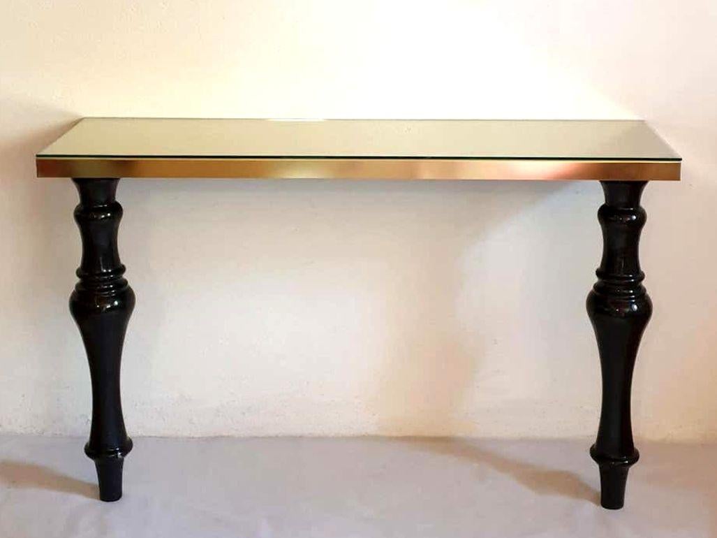 Italian Large Marble & Brass Console Table Italy For Sale