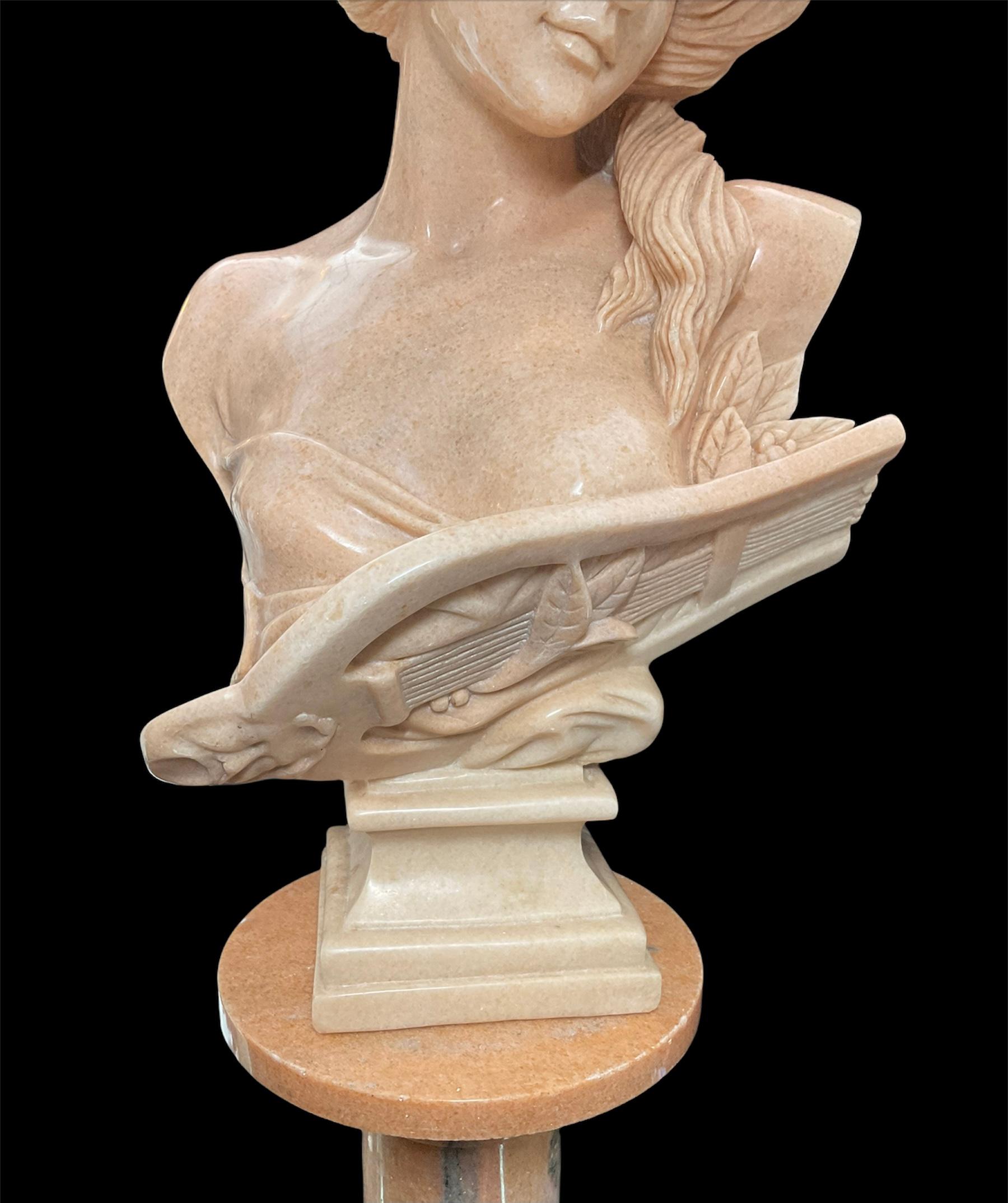 Neoclassical Large Marble Bust of a Modern Music Goddess For Sale