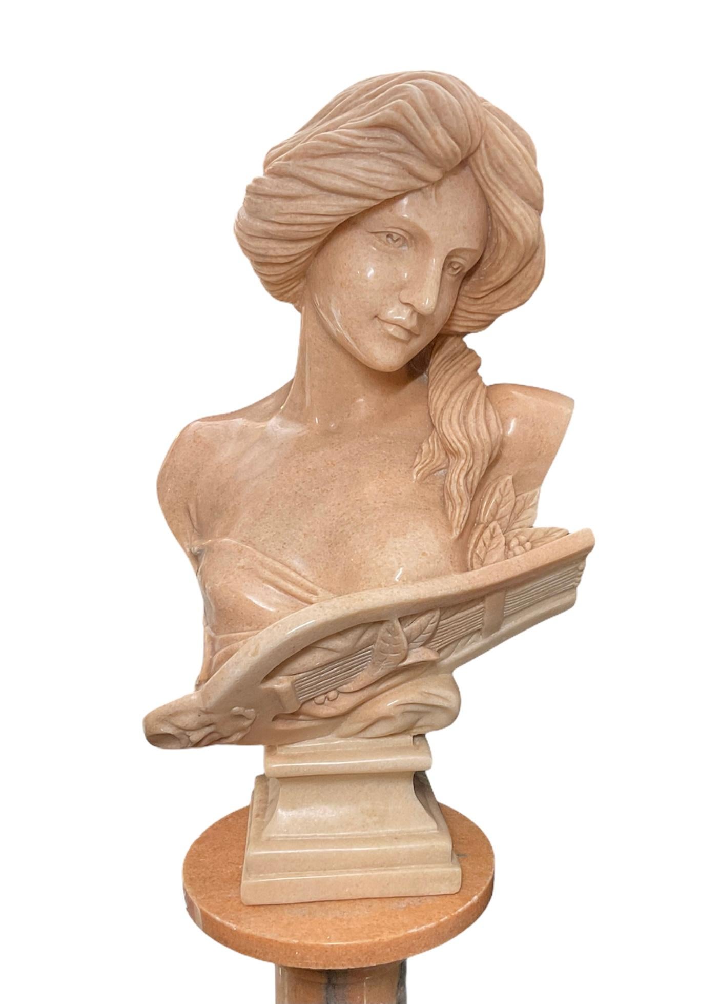 Large Marble Bust of a Modern Music Goddess In Good Condition For Sale In Guaynabo, PR
