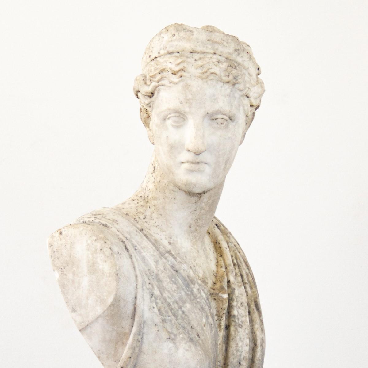 Neoclassical Large Marble Bust of Diana the Huntress