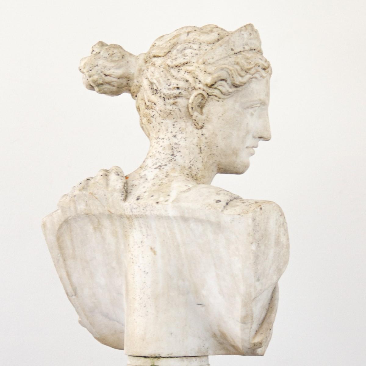 European Large Marble Bust of Diana the Huntress