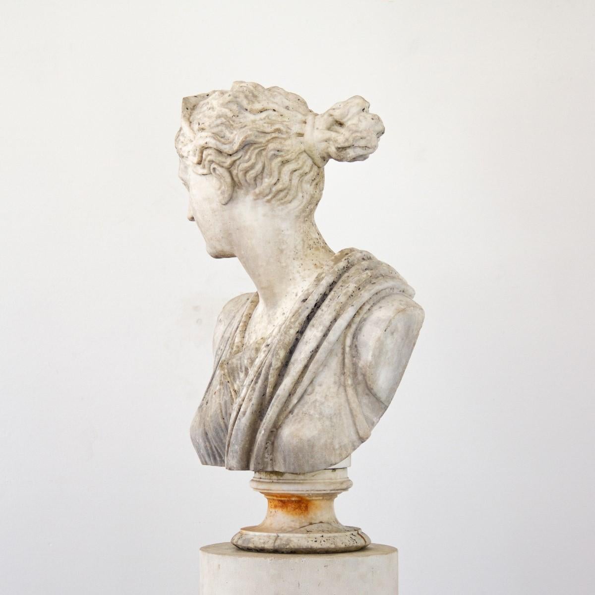 19th Century Large Marble Bust of Diana the Huntress