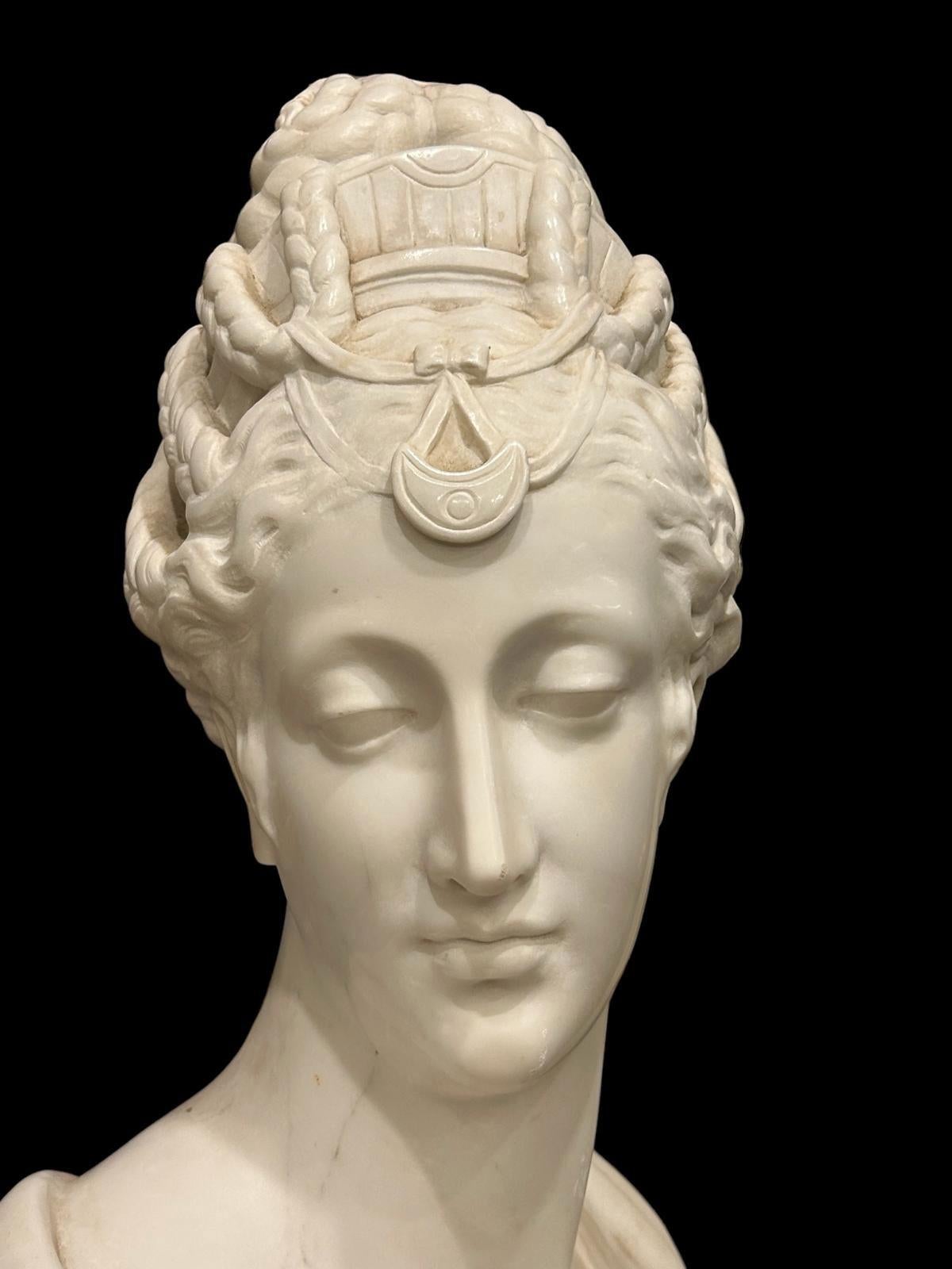 Grand buste de marbre  Diane de Poitiers, 19e siècle. en vente 2