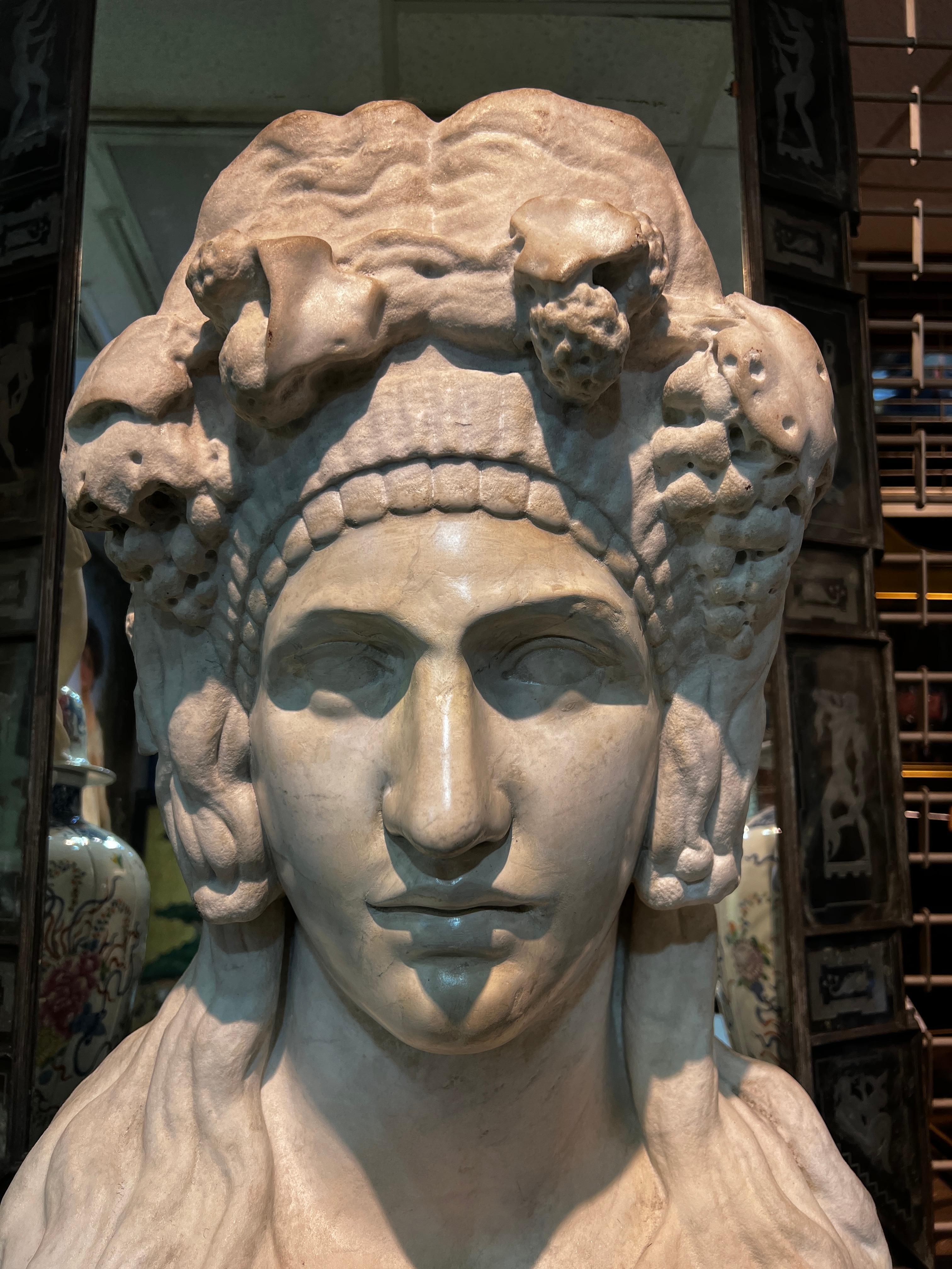 Neoclassical Large Marble Busts of Roman Goddesses After Herms from Hadrian's Villa