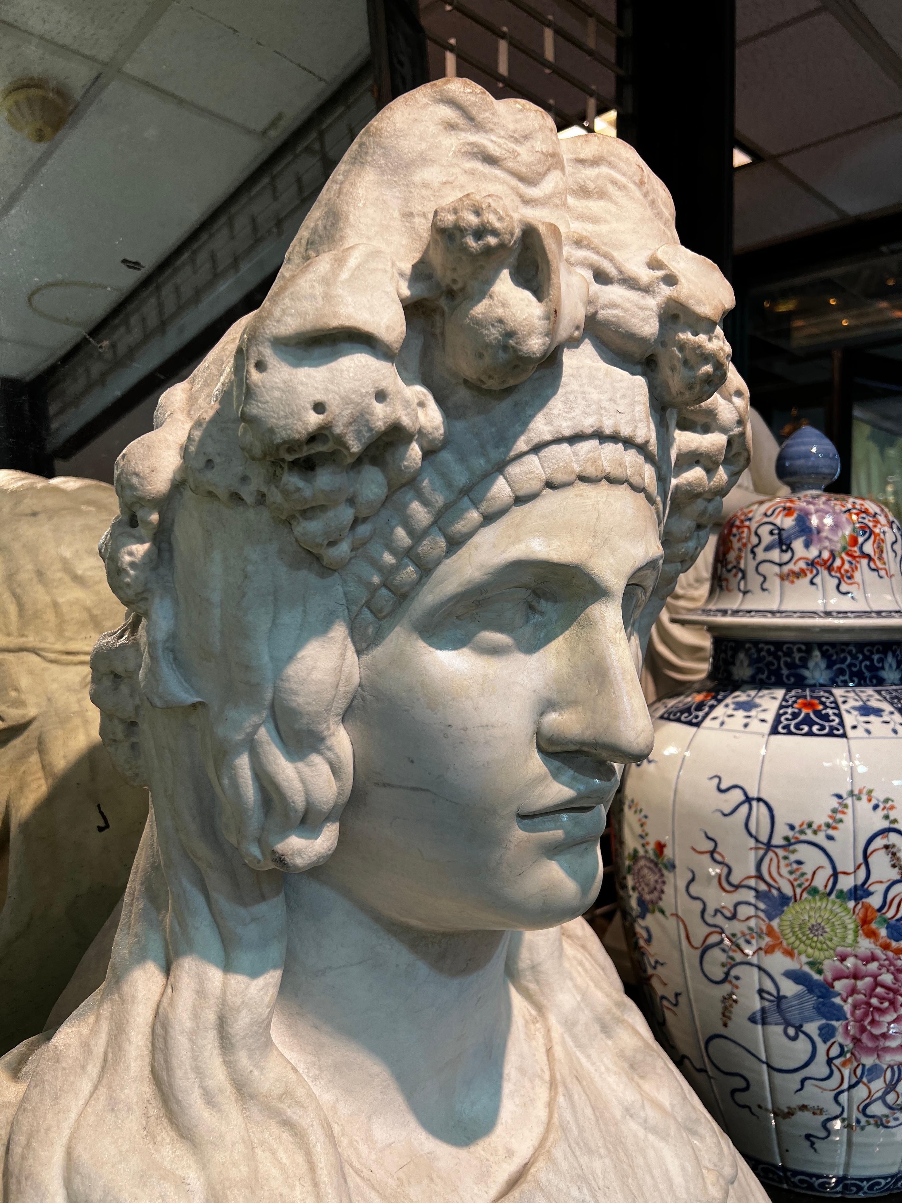 Italian Large Marble Busts of Roman Goddesses After Herms from Hadrian's Villa