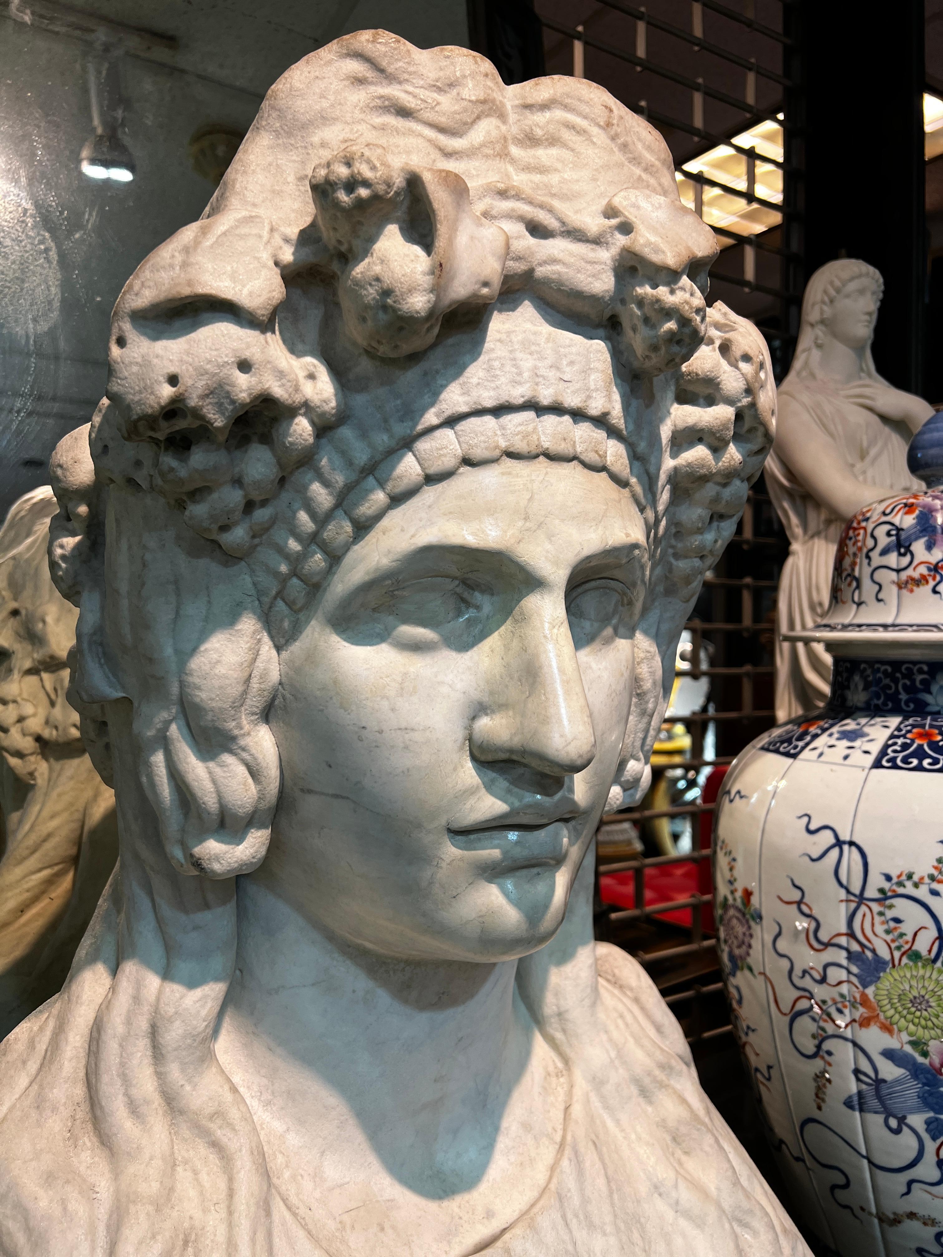 Hand-Carved Large Marble Busts of Roman Goddesses After Herms from Hadrian's Villa