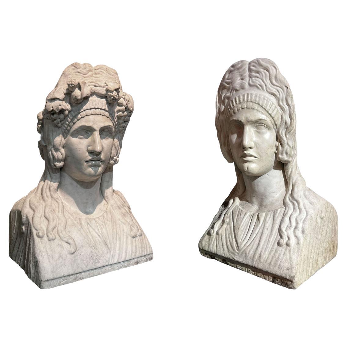 Large Marble Busts of Roman Goddesses After Herms from Hadrian's Villa
