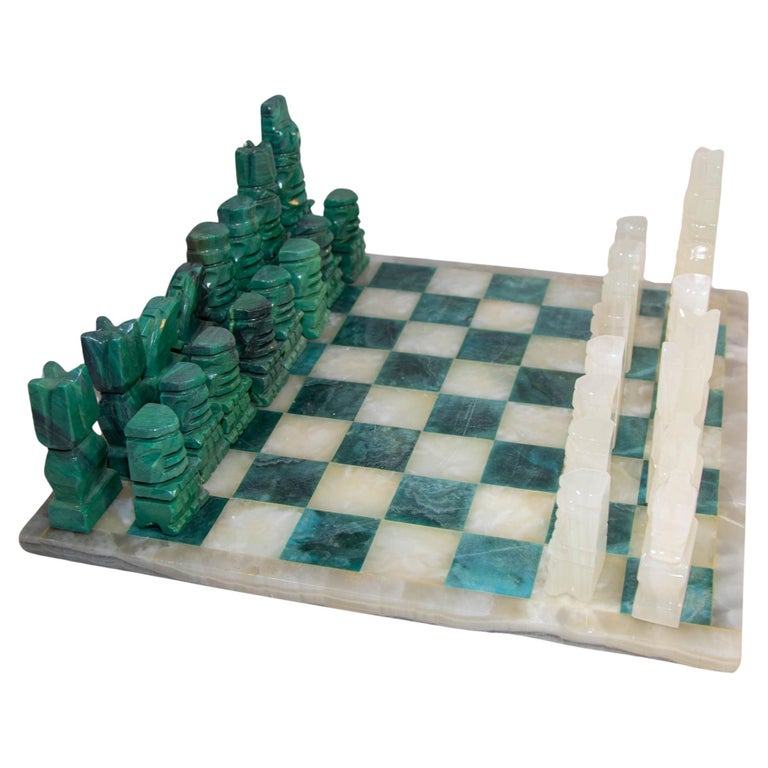 Jeu D'échecs Vintage Marbre Et Onyx - Complet, 12x12, Avec Défauts