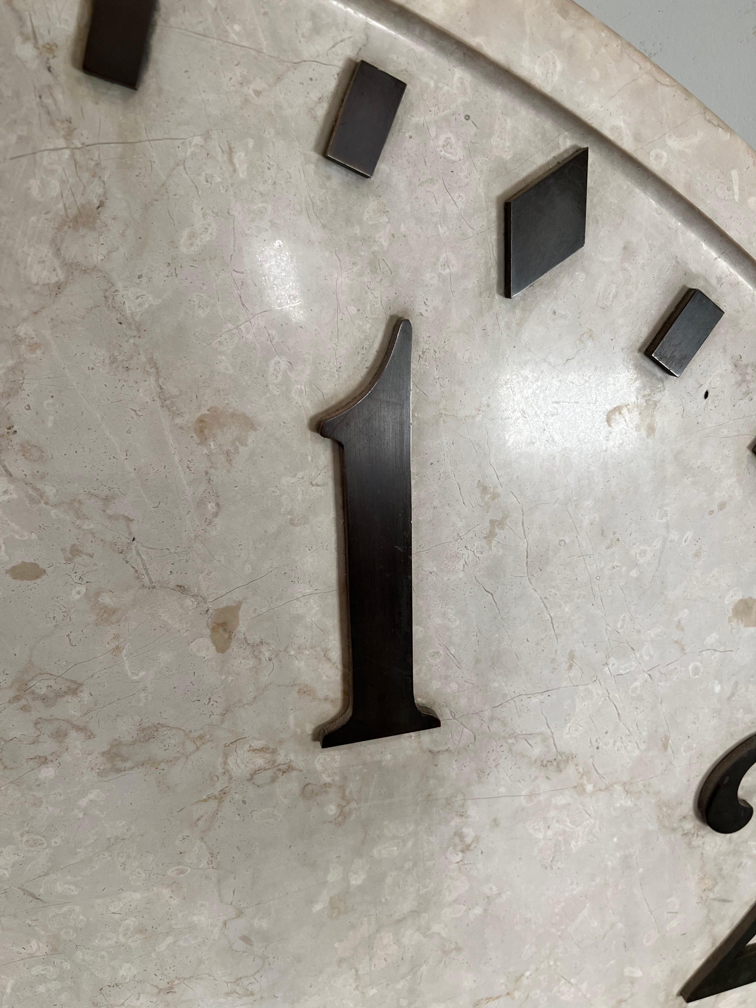 Patinated Large Marble Clock Face with Bronze Numbers For Sale