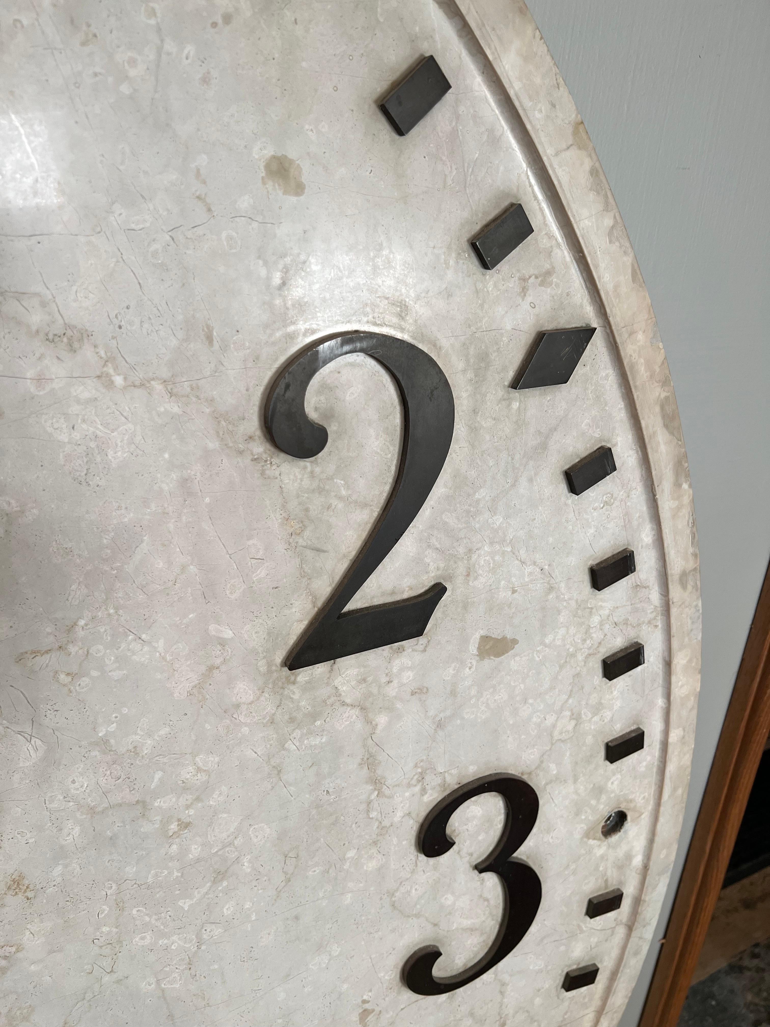 Large Marble Clock Face with Bronze Numbers In Good Condition For Sale In New York, NY