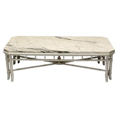 Large Marble Coffee Table With Painted Faux Bamboo Base