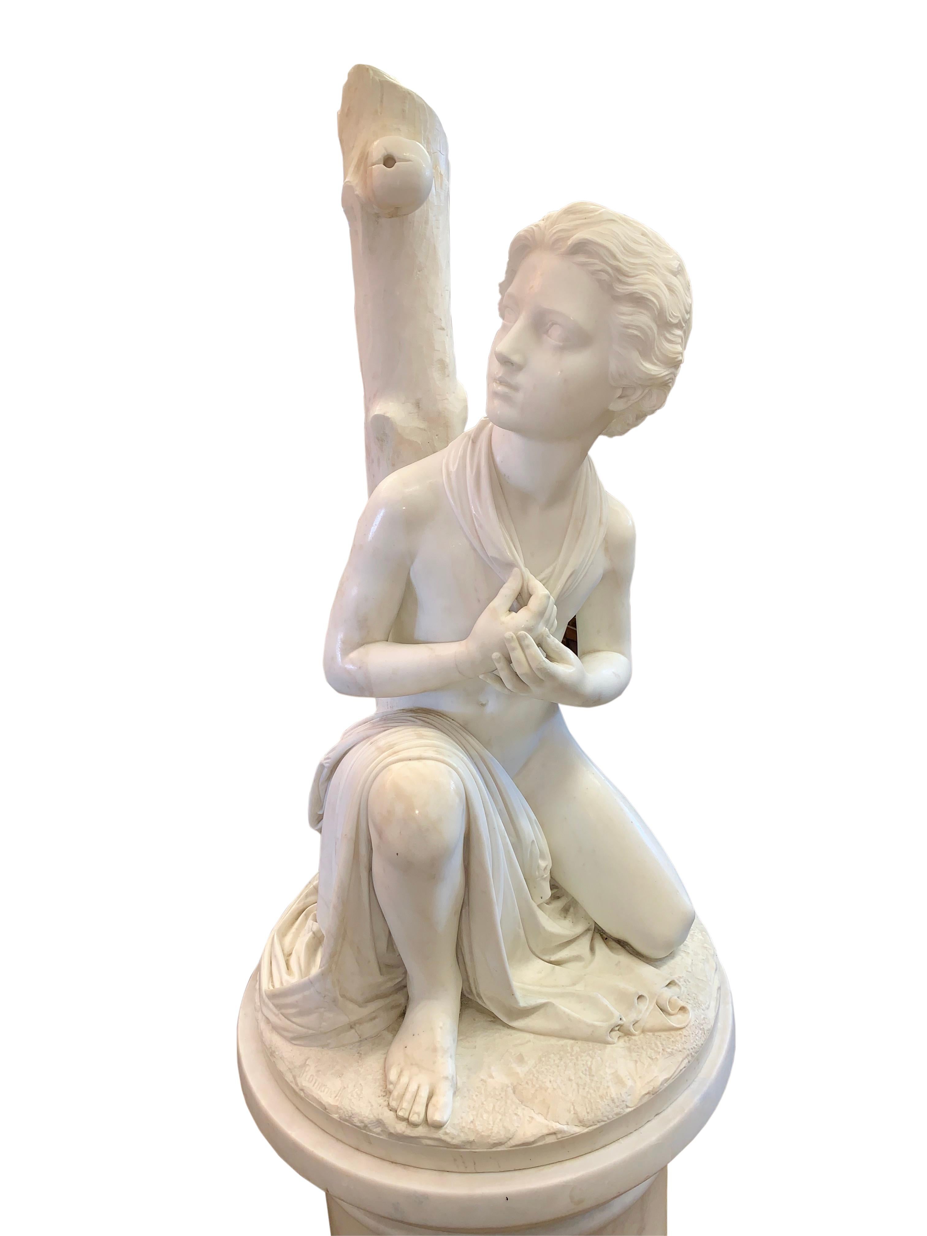 italien Grande figurine en marbre par Romanelli, « Le fils de William Tell » en vente