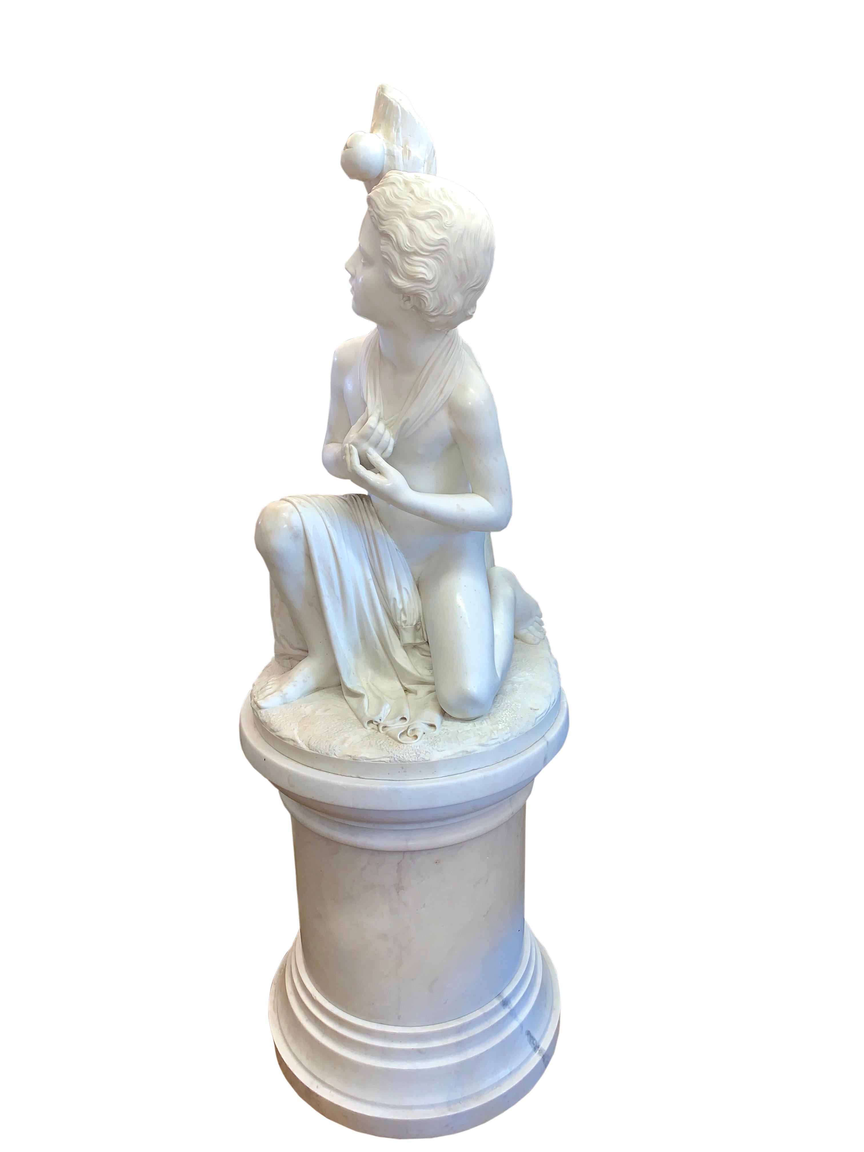 Italian Large Marble Figure by Romanelli, 'The Son of Willaim Tell' For Sale