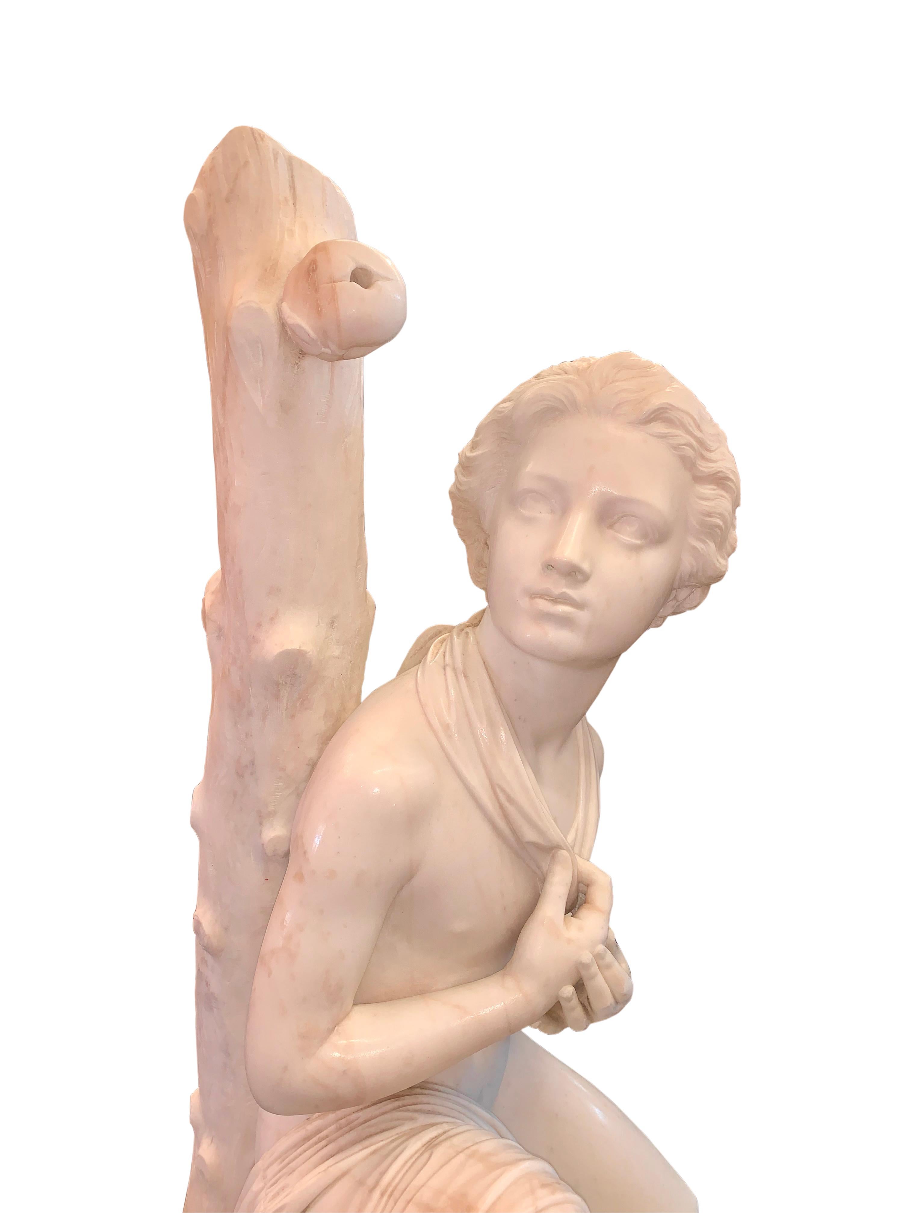 Large Marble Figure by Romanelli, 'The Son of Willaim Tell' In Good Condition For Sale In Los Angeles, CA