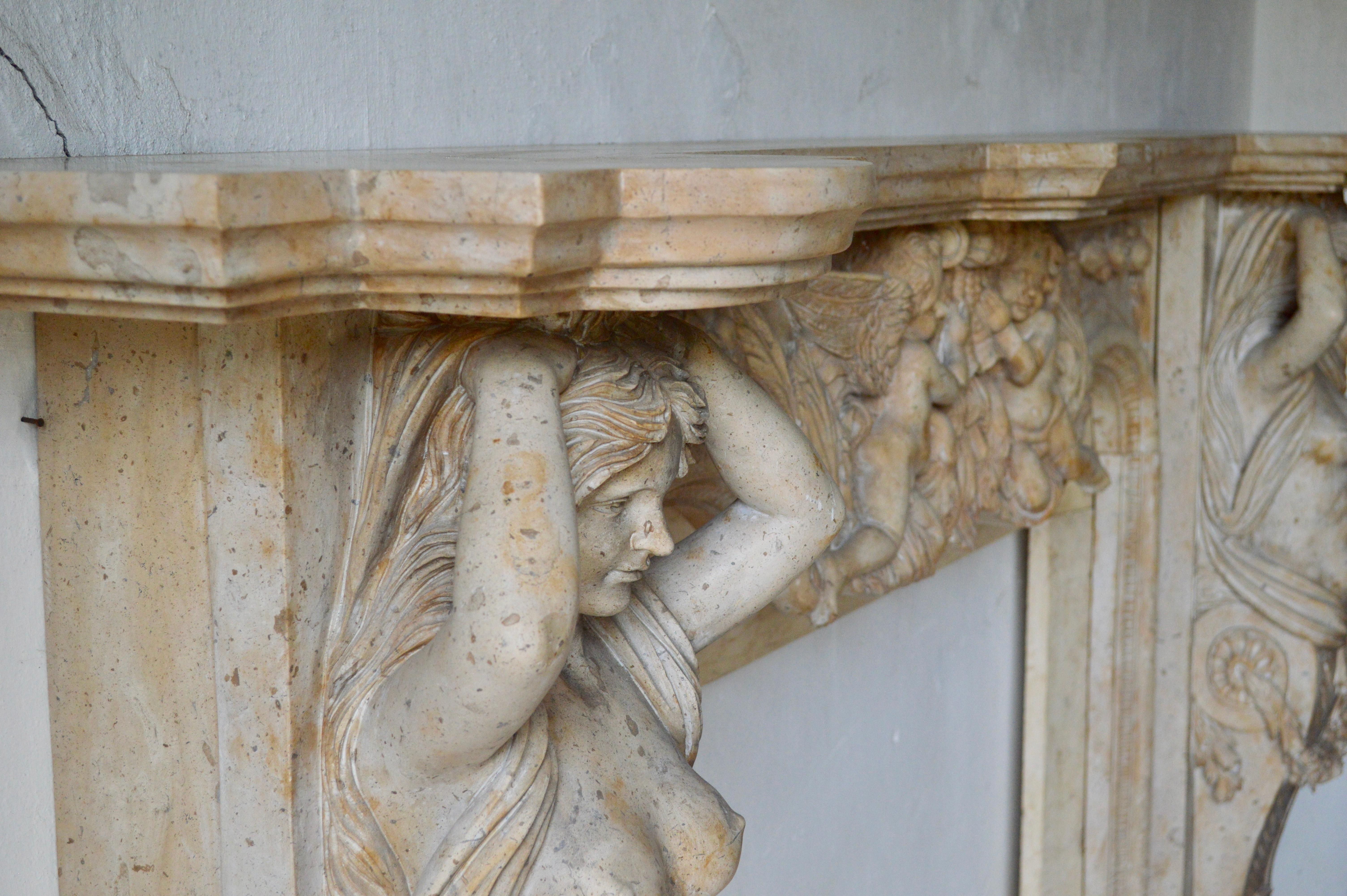 Louis XIV Large Marble Fireplace Mantle For Sale