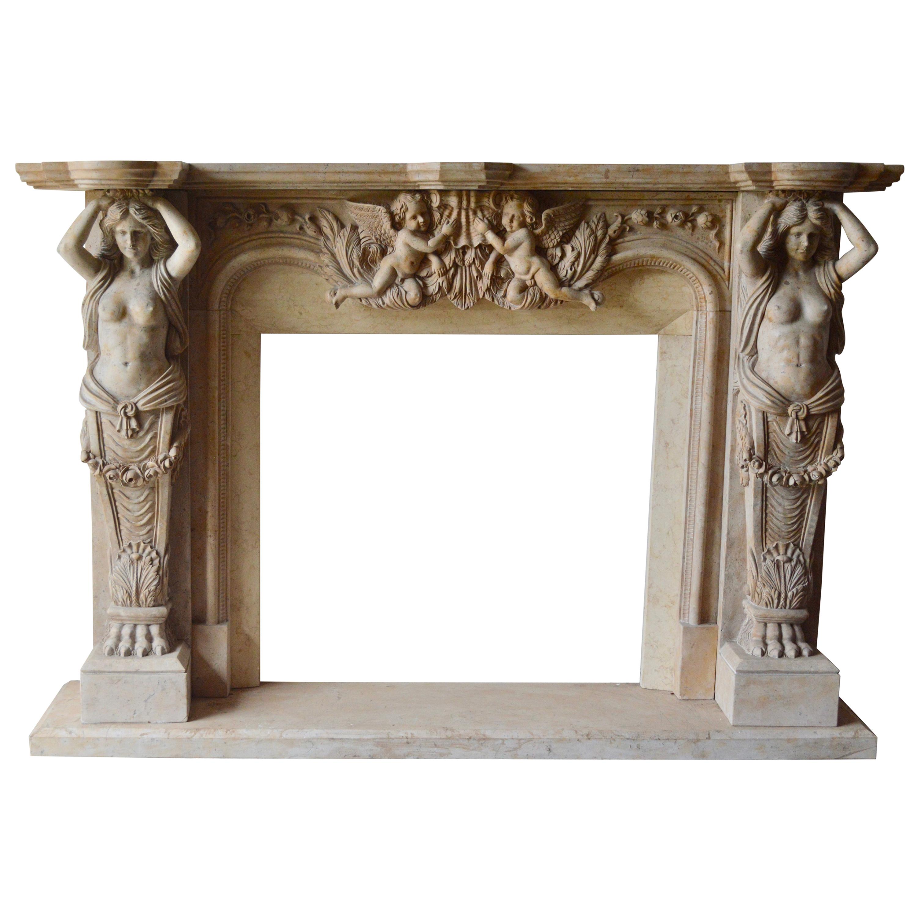 Large Marble Fireplace Mantle For Sale