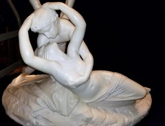 Grande gruppo marmoreo di "Amore e Psiche" dopo A. Canova, firmato C. Lapini