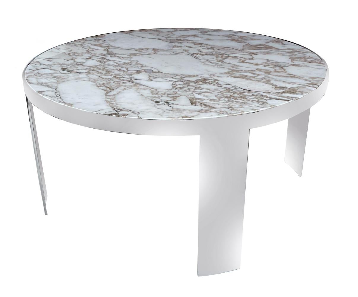 Large Marble Mid-Century Modern Round Dining or Center Table by Leon Rosen 4