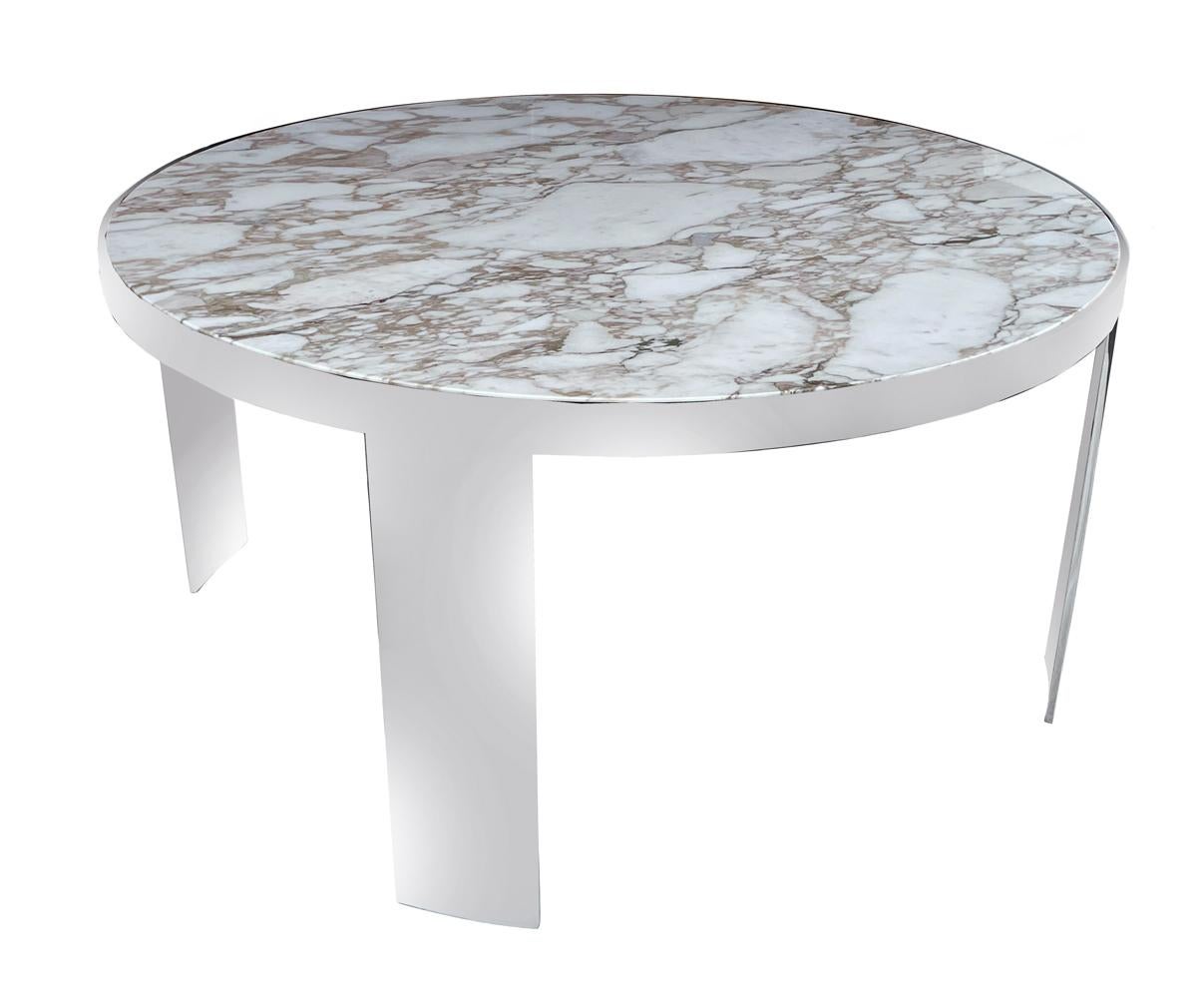 Large Marble Mid-Century Modern Round Dining or Center Table by Leon Rosen In Good Condition In Philadelphia, PA