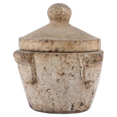 Large Marble Mortar 17th Century with Lid and Stylised Embossed Elements