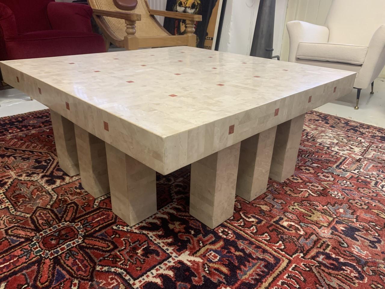 Late 20th Century Large Marble Mosaic Brutalist Coffee Table 1970s For Sale
