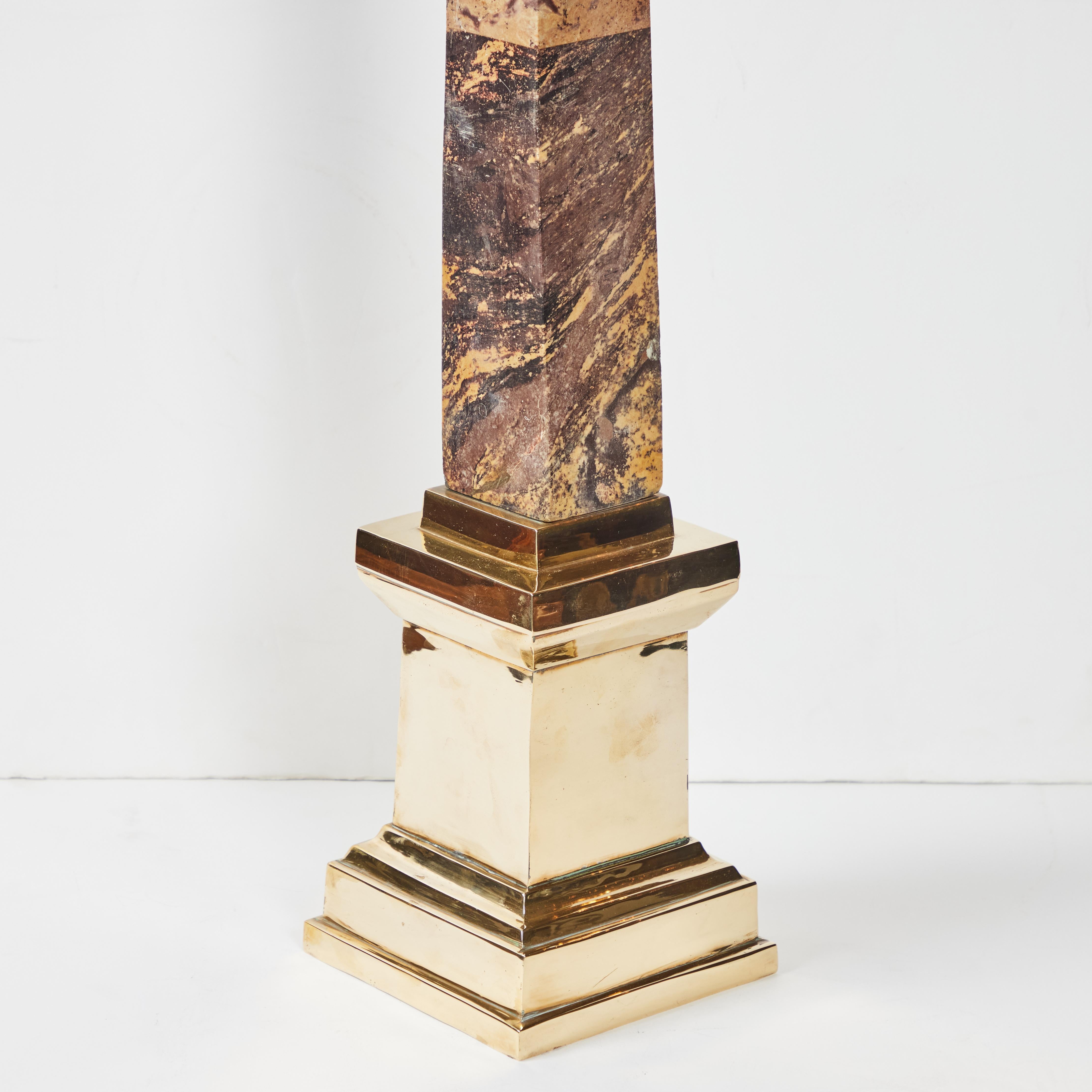 Large Marble Obelisk with Brass Mount In Good Condition For Sale In Newport Beach, CA
