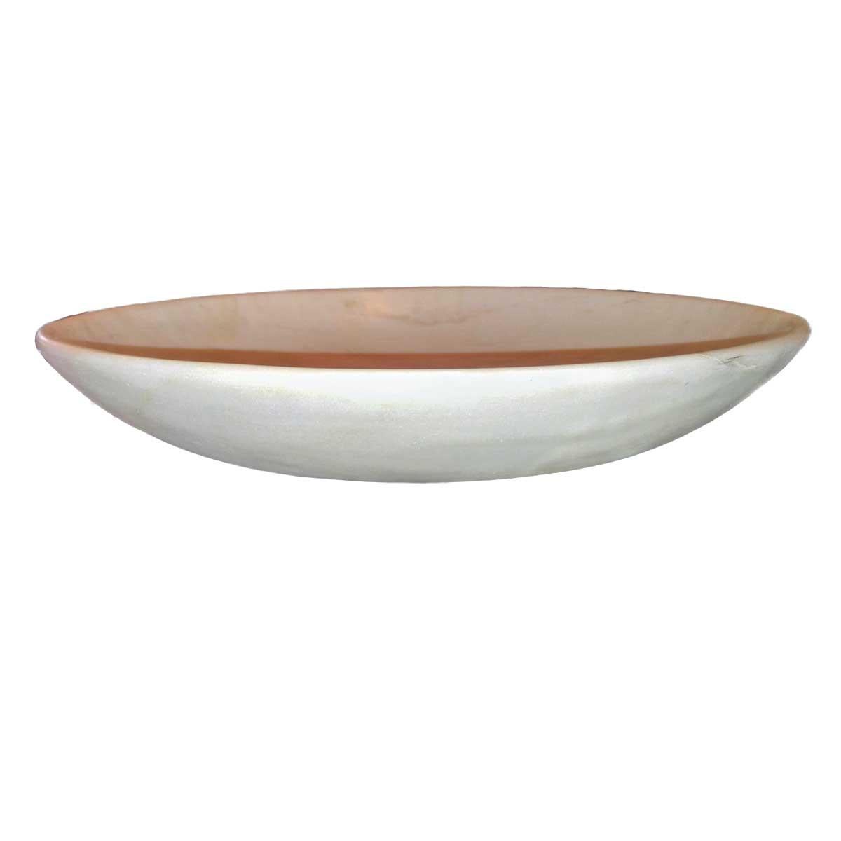An elegant white marble parat bowl from India. Traditionally used in Indian households from kneading dough, this large parat bowl is a stunning decorative item as a centrepiece, serving bowl or just an eye-catching accent.