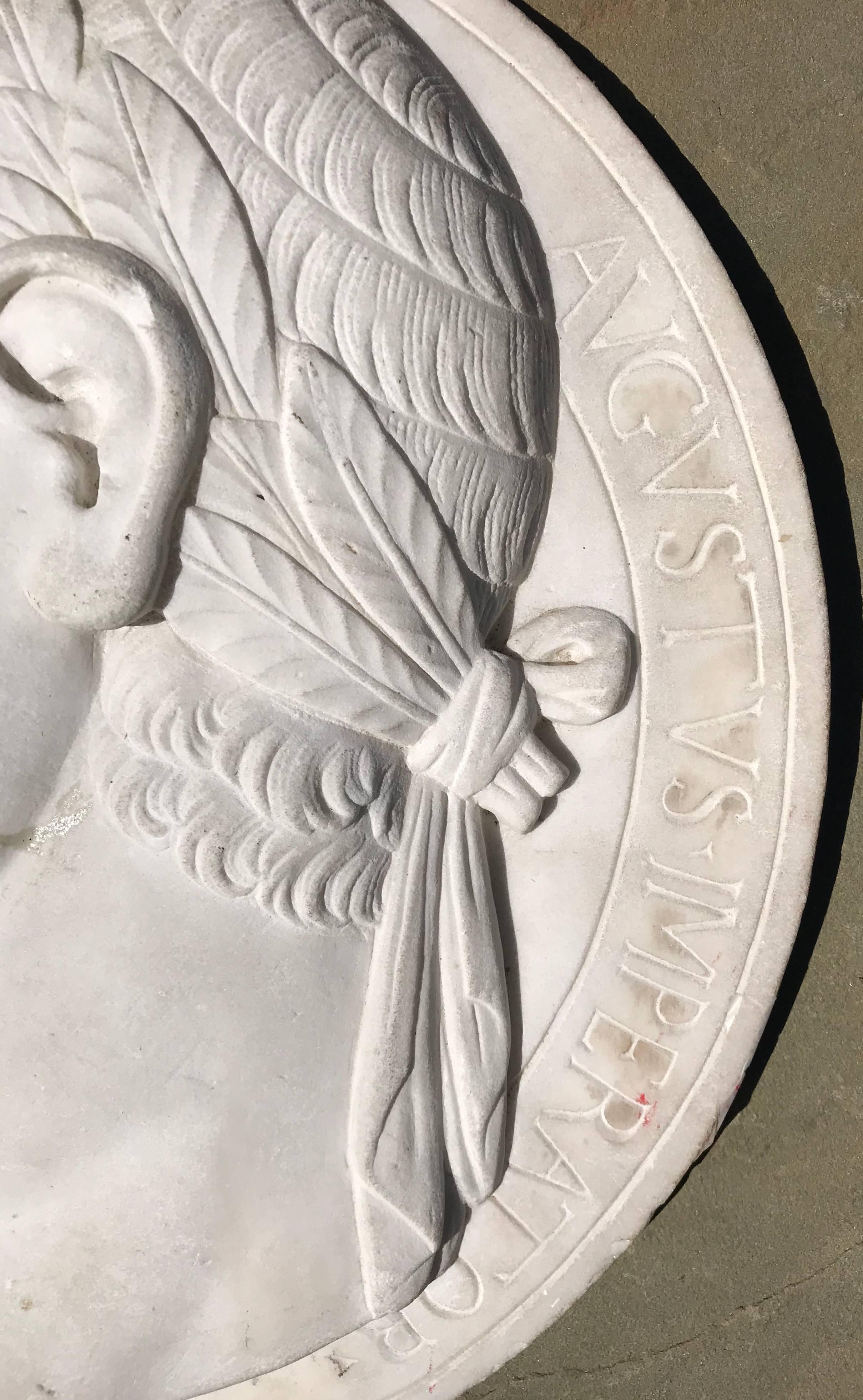Neoclassical Large Marble Profile Plaque of Caesar Augustus