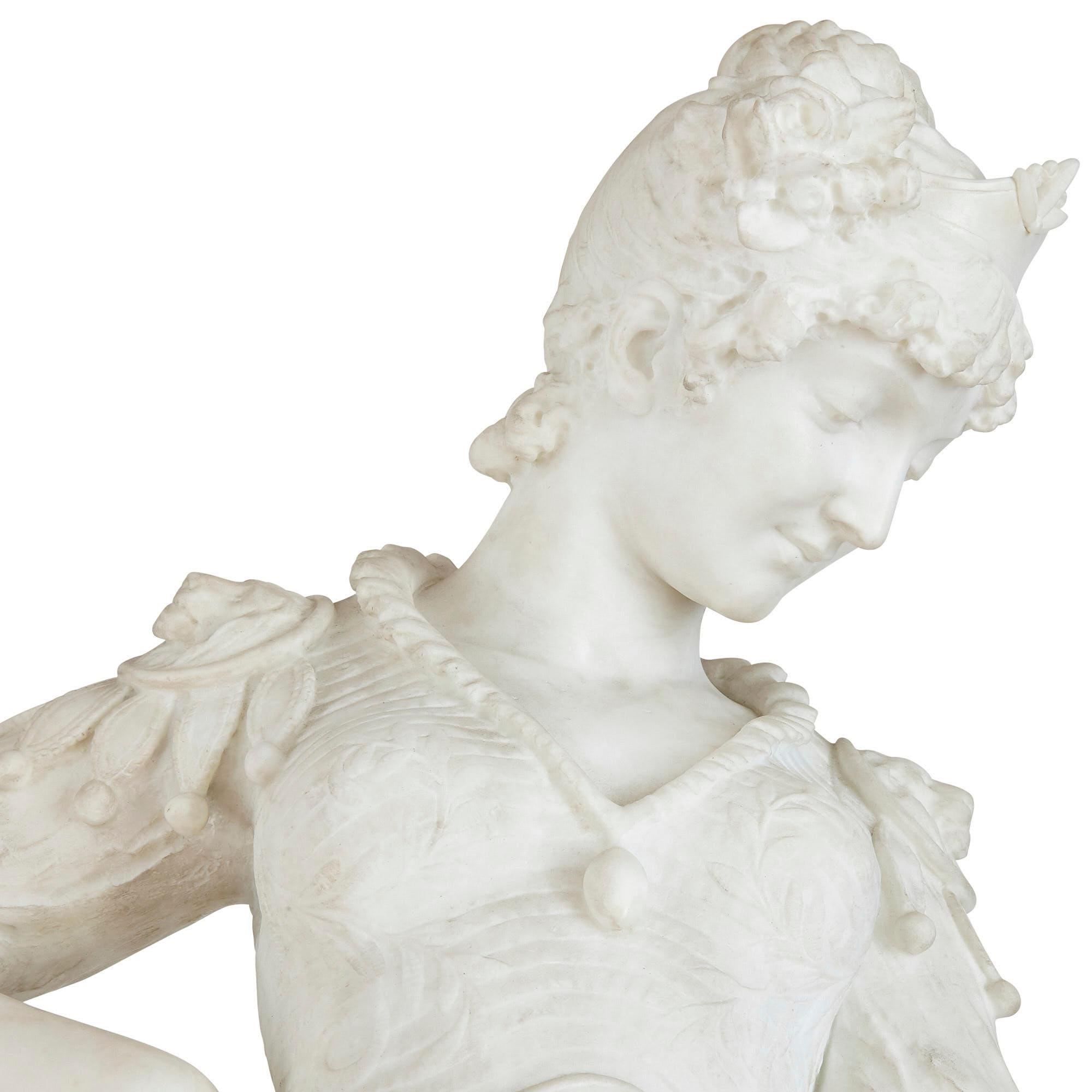 19th Century Large Marble Sculpture of a Circus Ringmistress by Antonio Natali For Sale