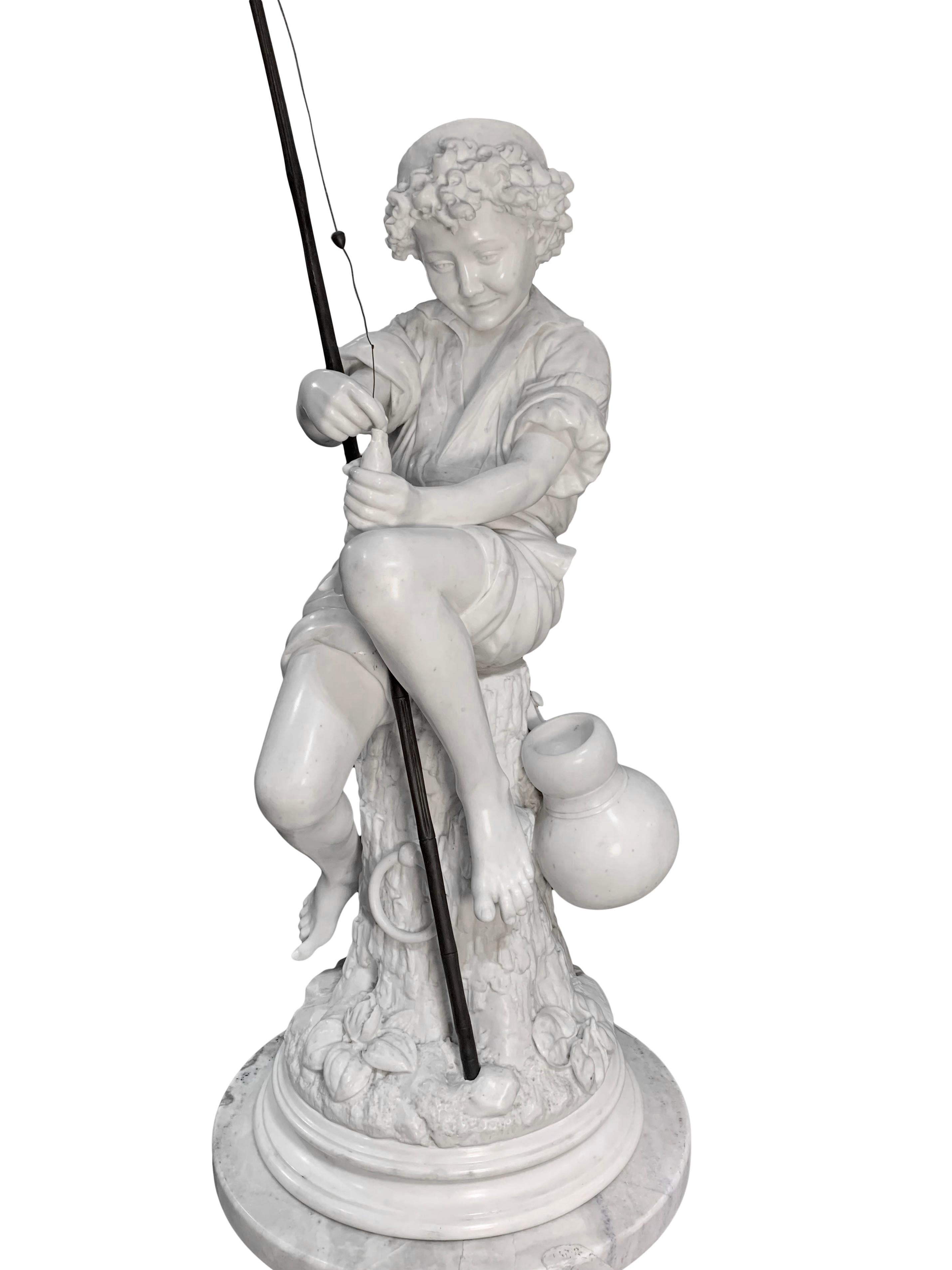 Italian Large Marble Sculpture of a Fisherman boy by professor Lot Torelli For Sale
