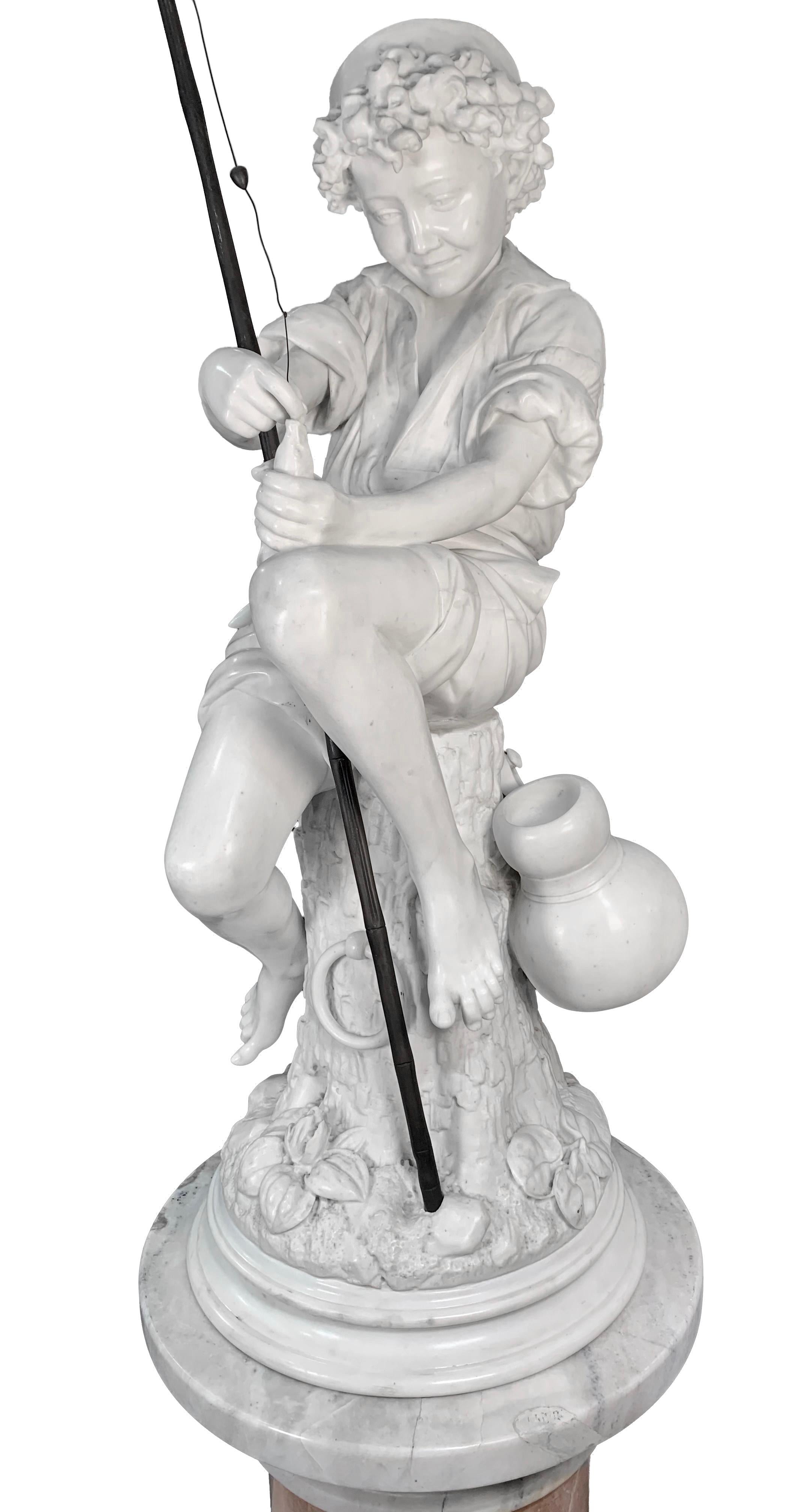 Large Marble Sculpture of a Fisherman boy by professor Lot Torelli For Sale 4
