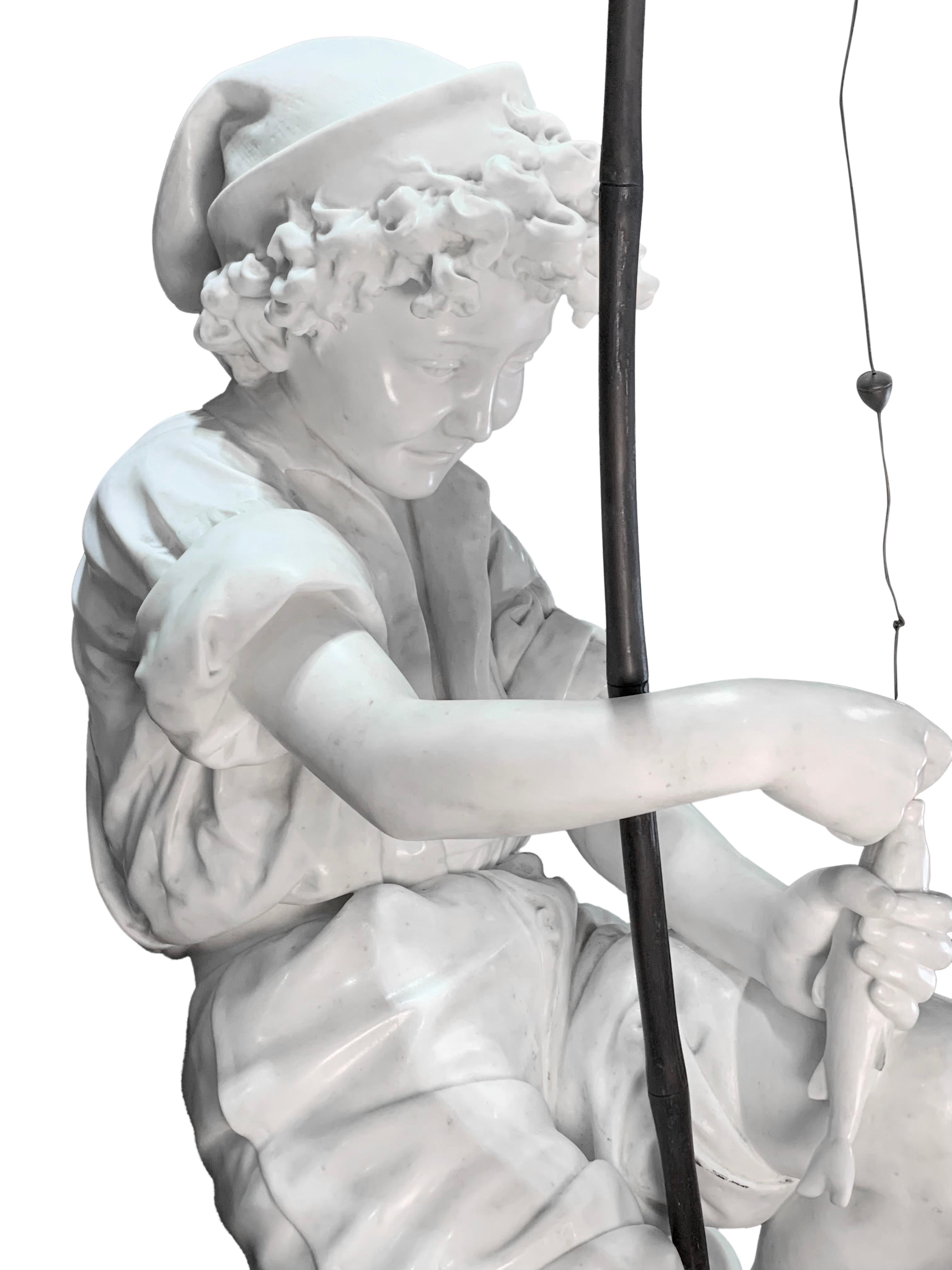 19th Century Large Marble Sculpture of a Fisherman boy by professor Lot Torelli For Sale