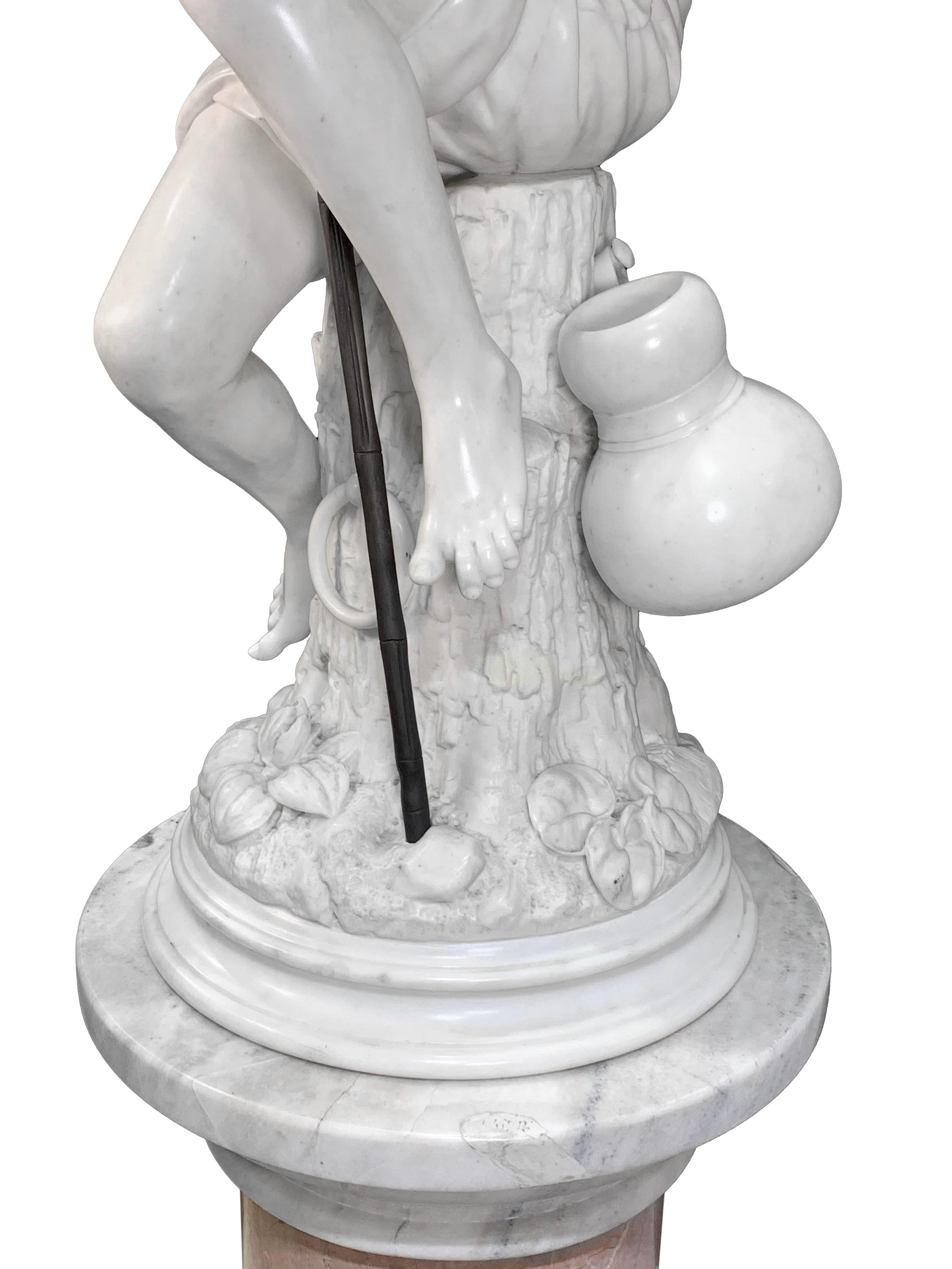Large Marble Sculpture of a Fisherman boy by professor Lot Torelli For Sale 1