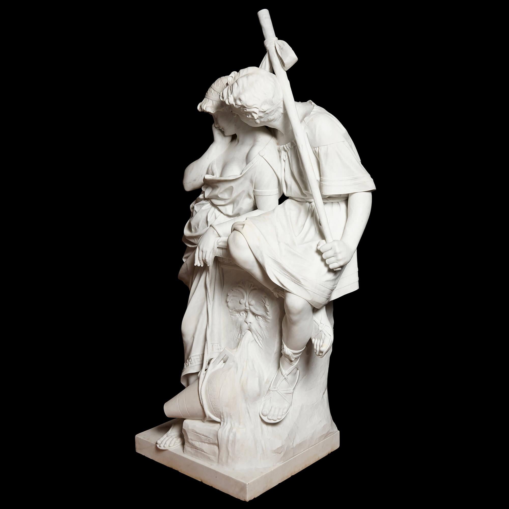 Néoclassique Grande sculpture en marbre d'un couple amorcieux d'Antonio Frilli en vente