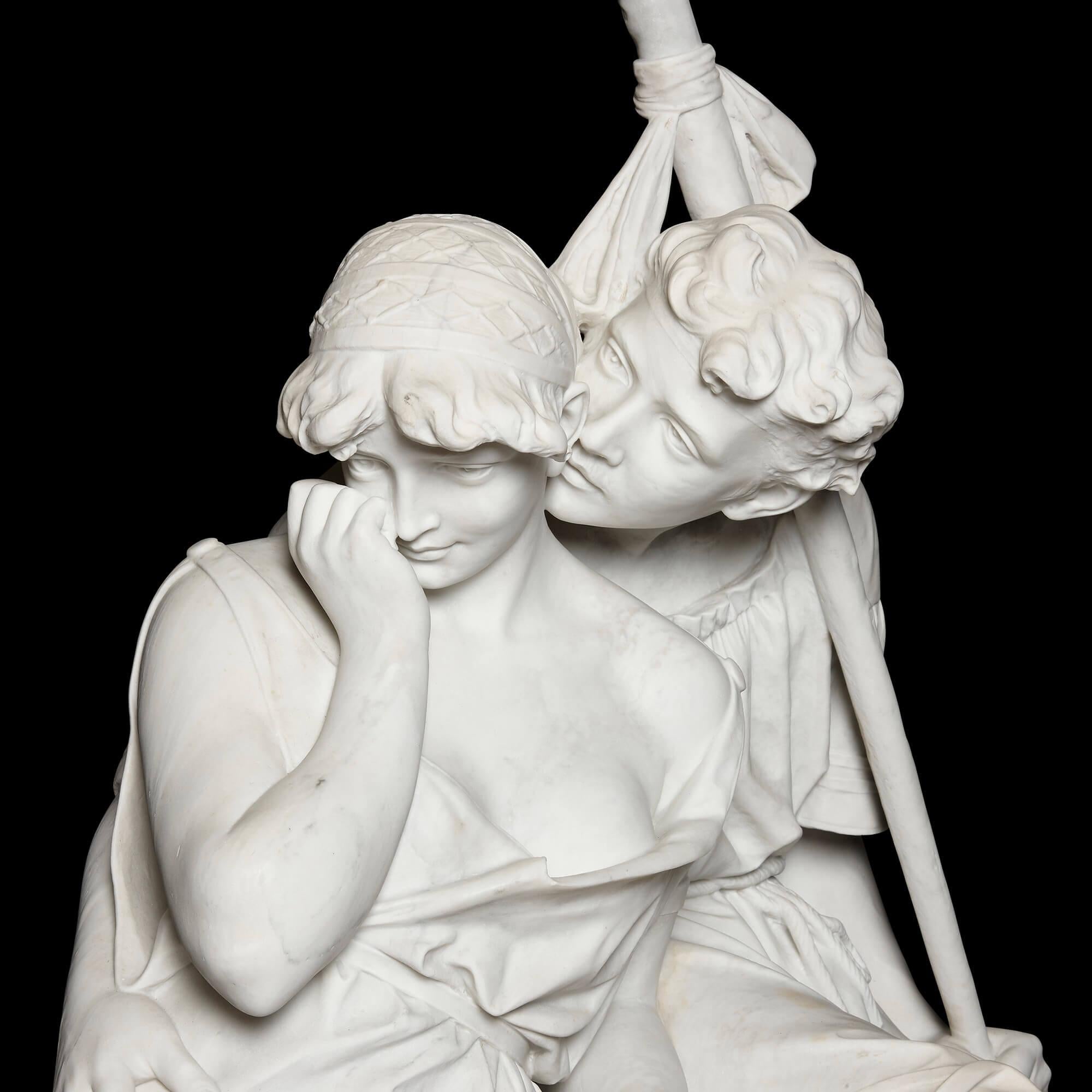 italien Grande sculpture en marbre d'un couple amorcieux d'Antonio Frilli en vente