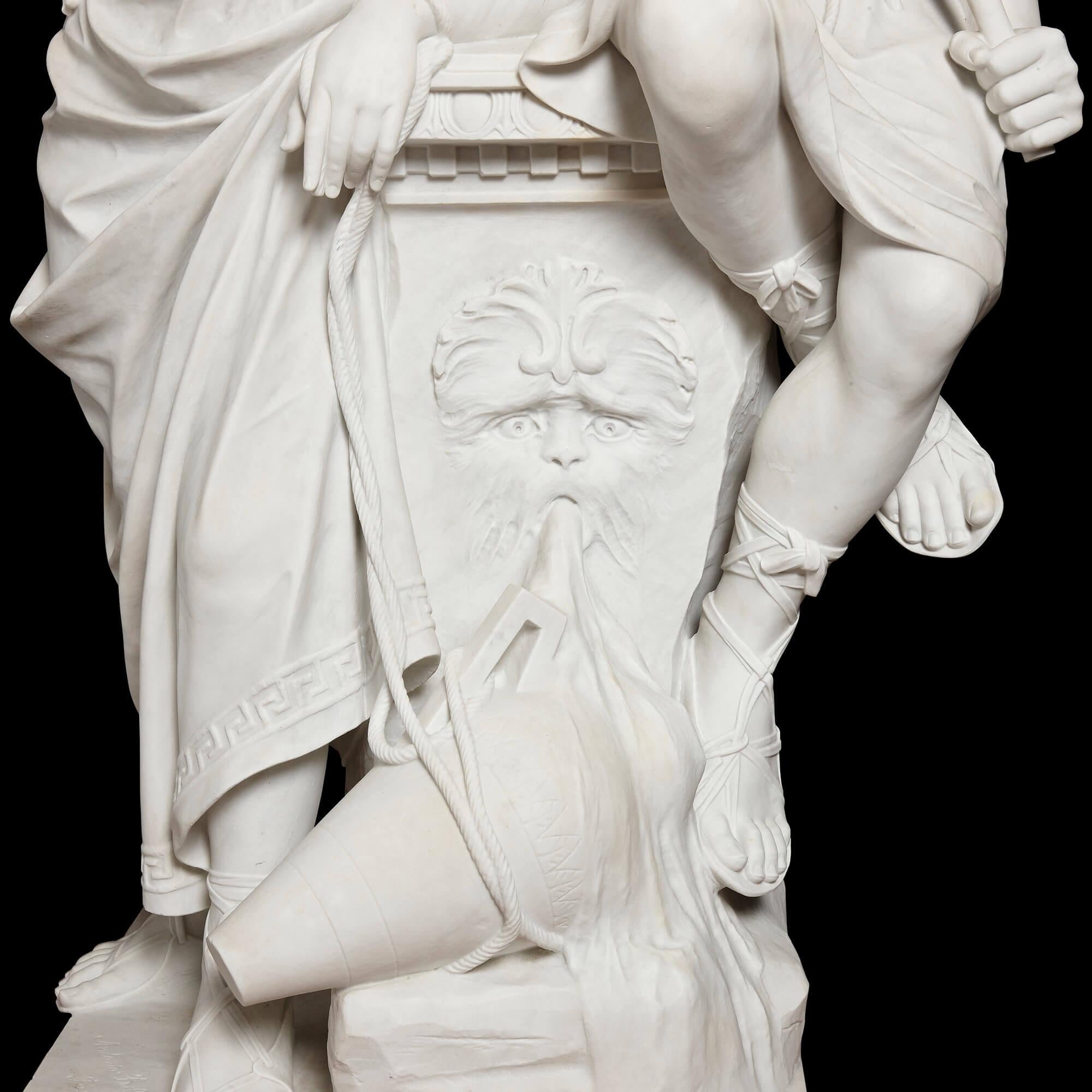 Sculpté Grande sculpture en marbre d'un couple amorcieux d'Antonio Frilli en vente