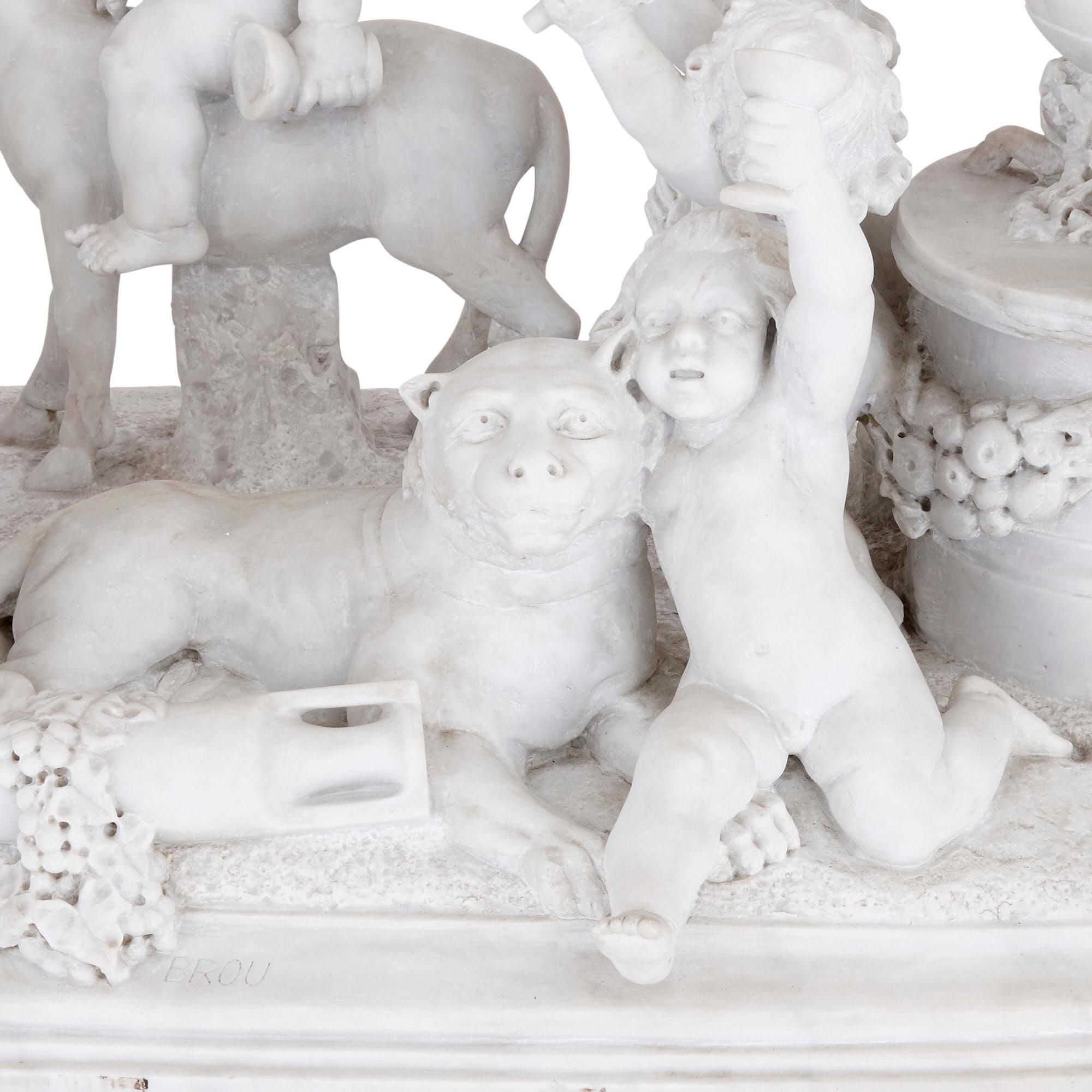 Néerlandais Grande sculpture en marbre de Silenus et son entourage par Paul Brou