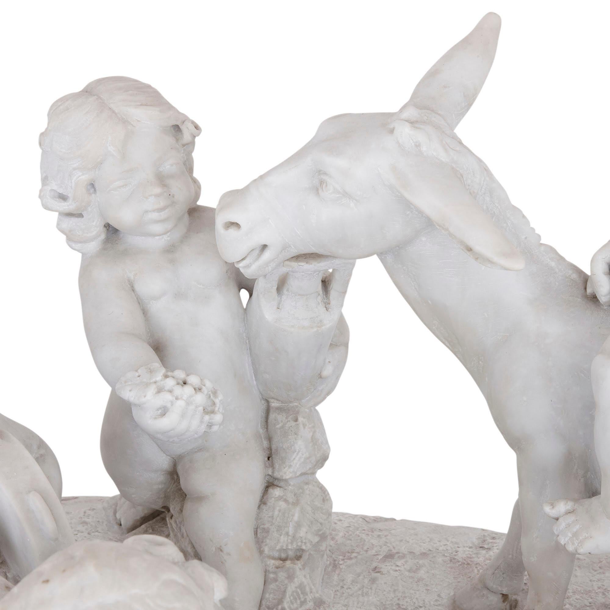 Grande sculpture en marbre de Silenus et son entourage par Paul Brou Bon état à London, GB