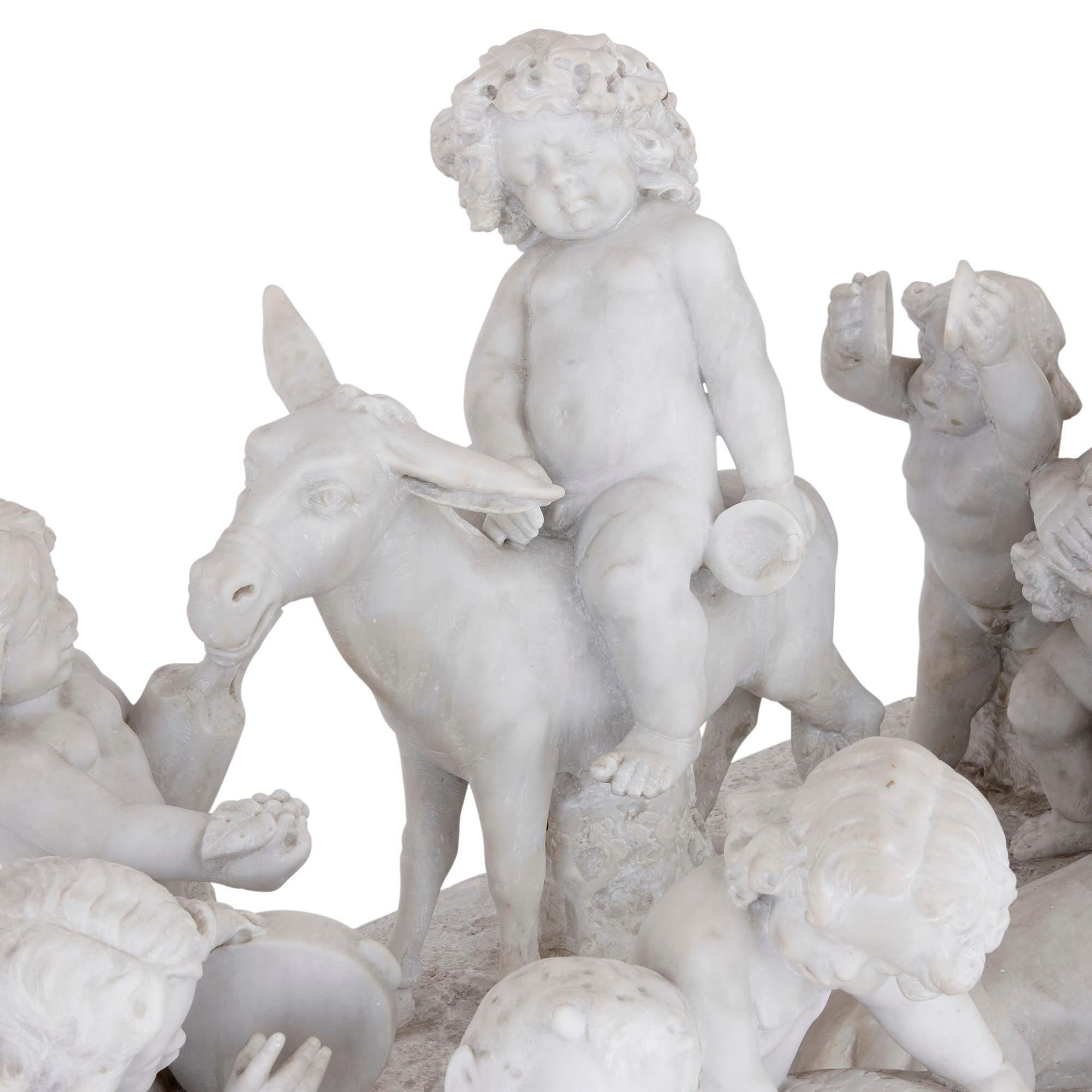 Large Marble Sculpture of Silenus and His Entourage by Paul Brou In Good Condition For Sale In London, GB