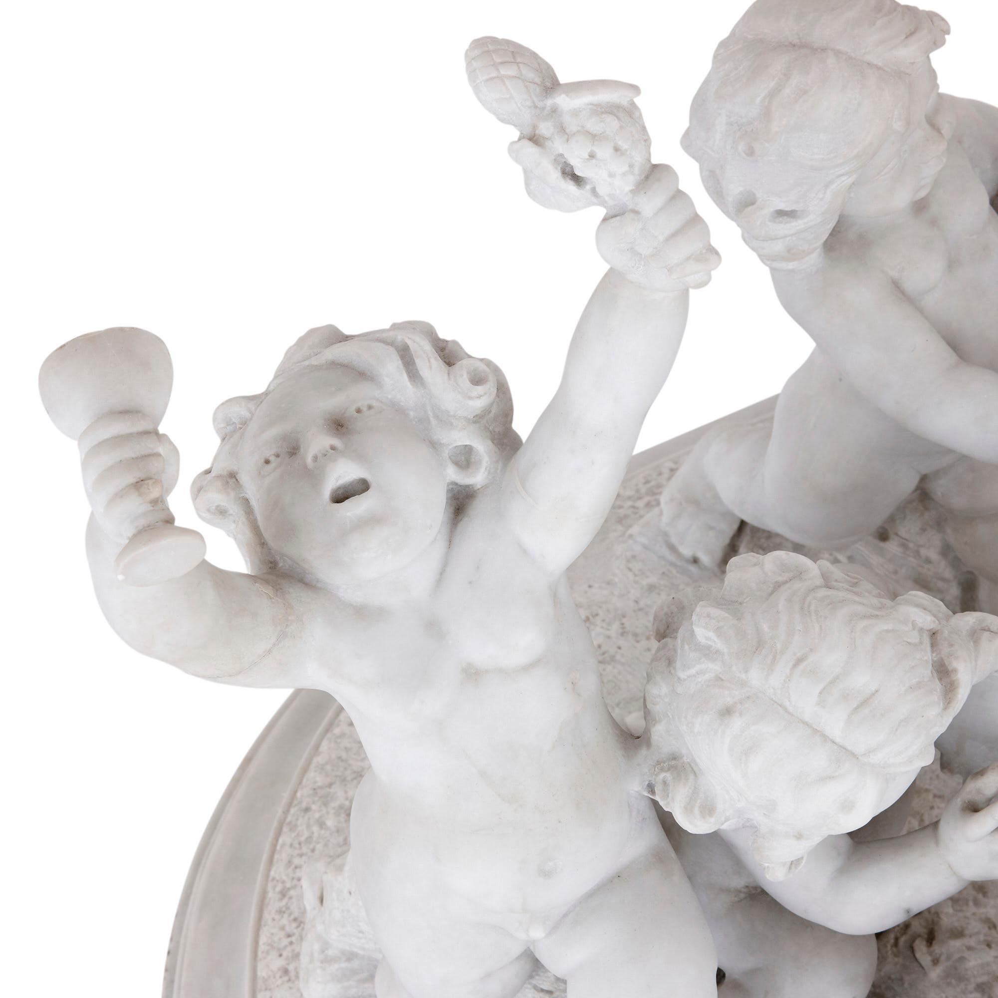 Grande sculpture en marbre de Silenus et son entourage par Paul Brou 1