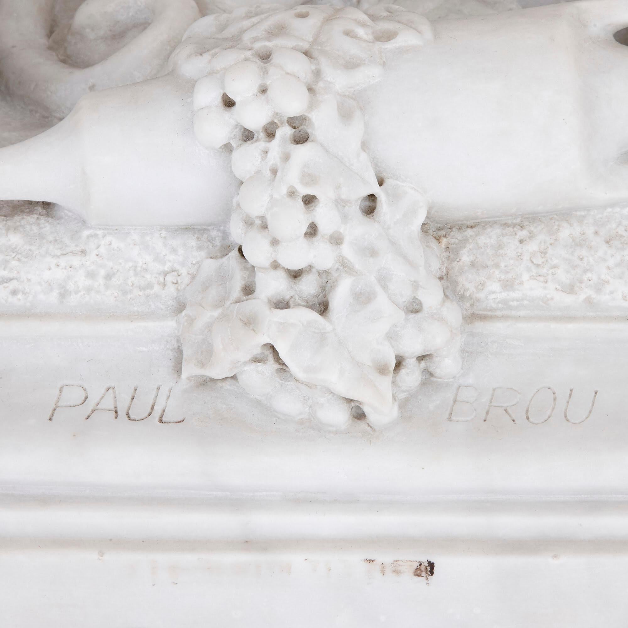Grande sculpture en marbre de Silenus et son entourage par Paul Brou 2