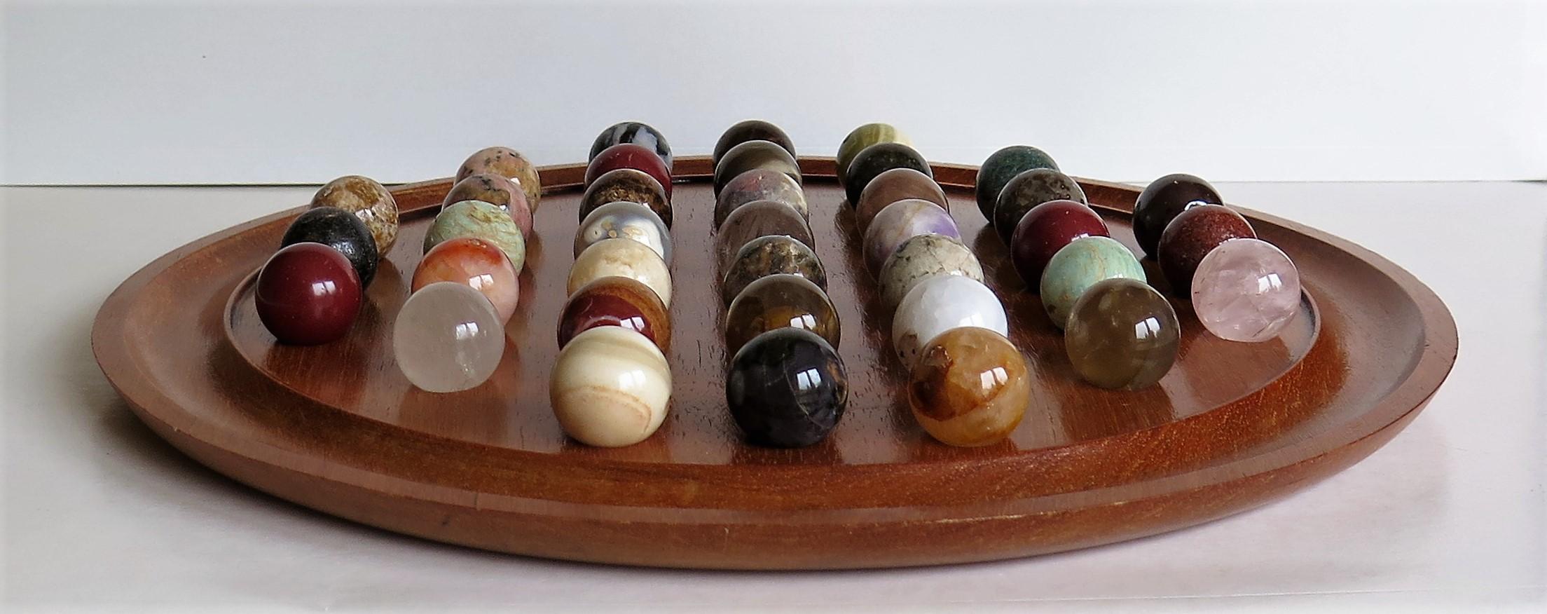 Late Victorian Large Marble Solitaire Board Game with 37 Agate Marbles, Late 19th Century