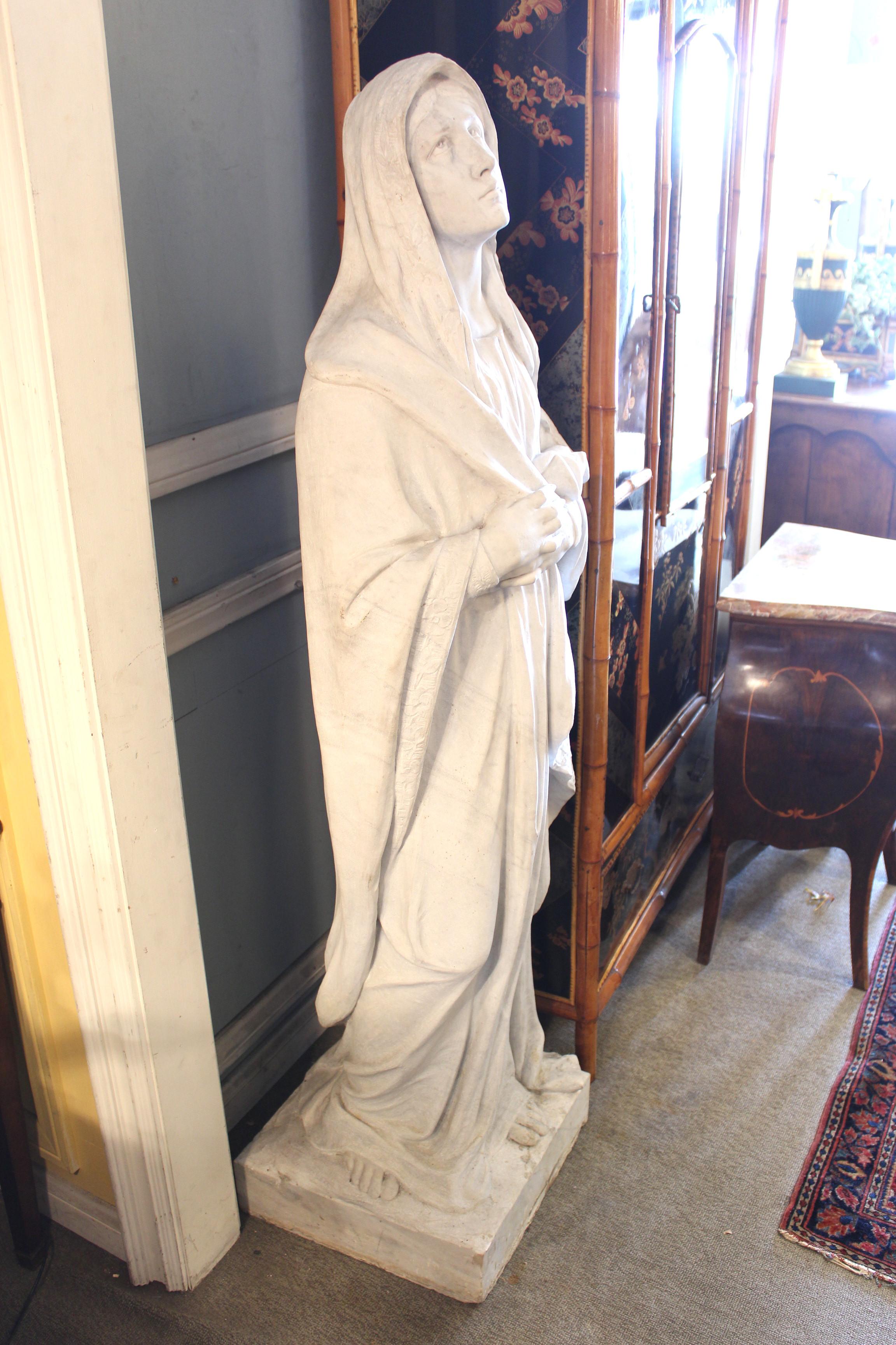 Large white marble statue of The Virgin Mary, early 20th century. This marble statue weighs approximately 300-400 pounds.