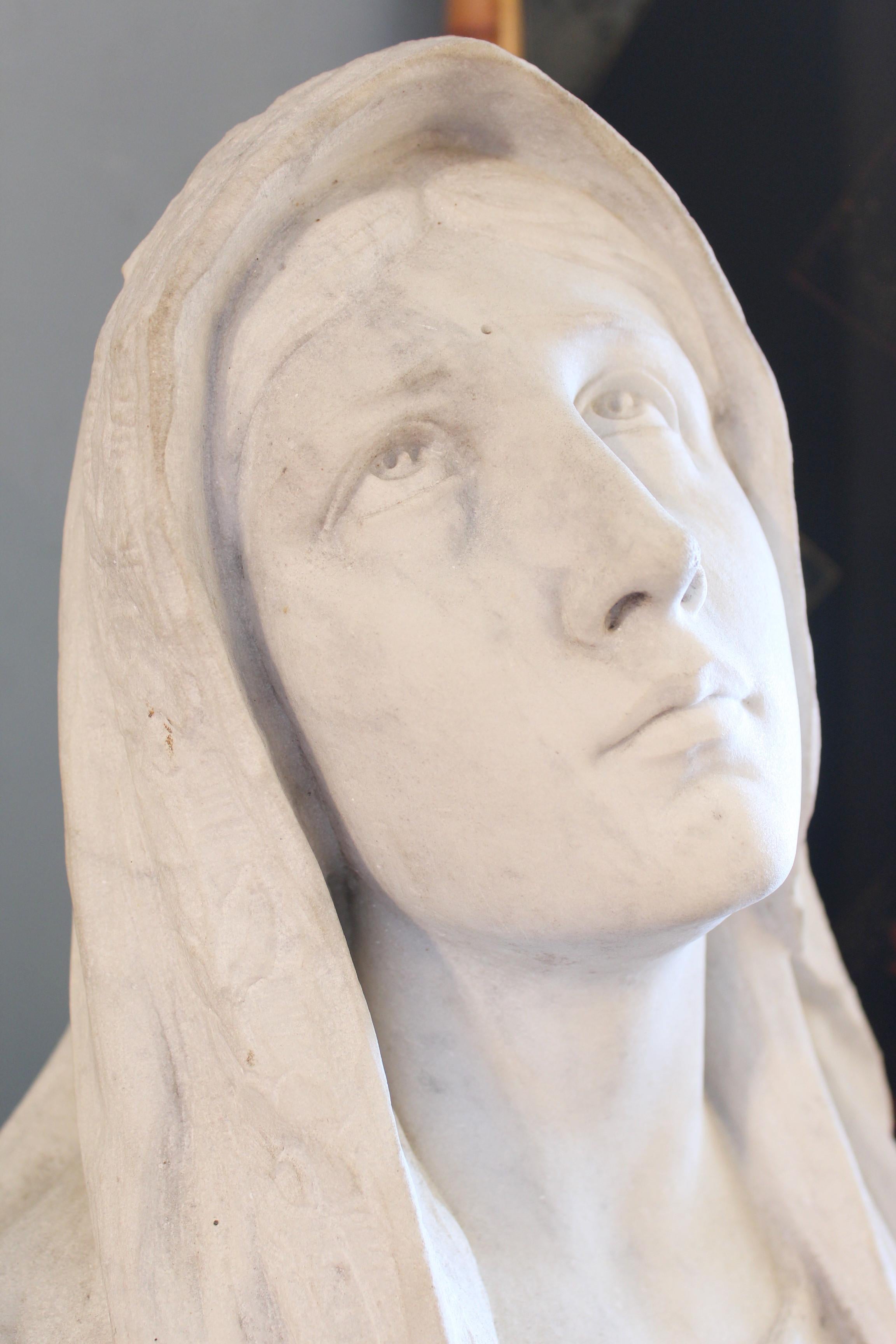 20th Century Large Marble Statue of the Virgin Mary