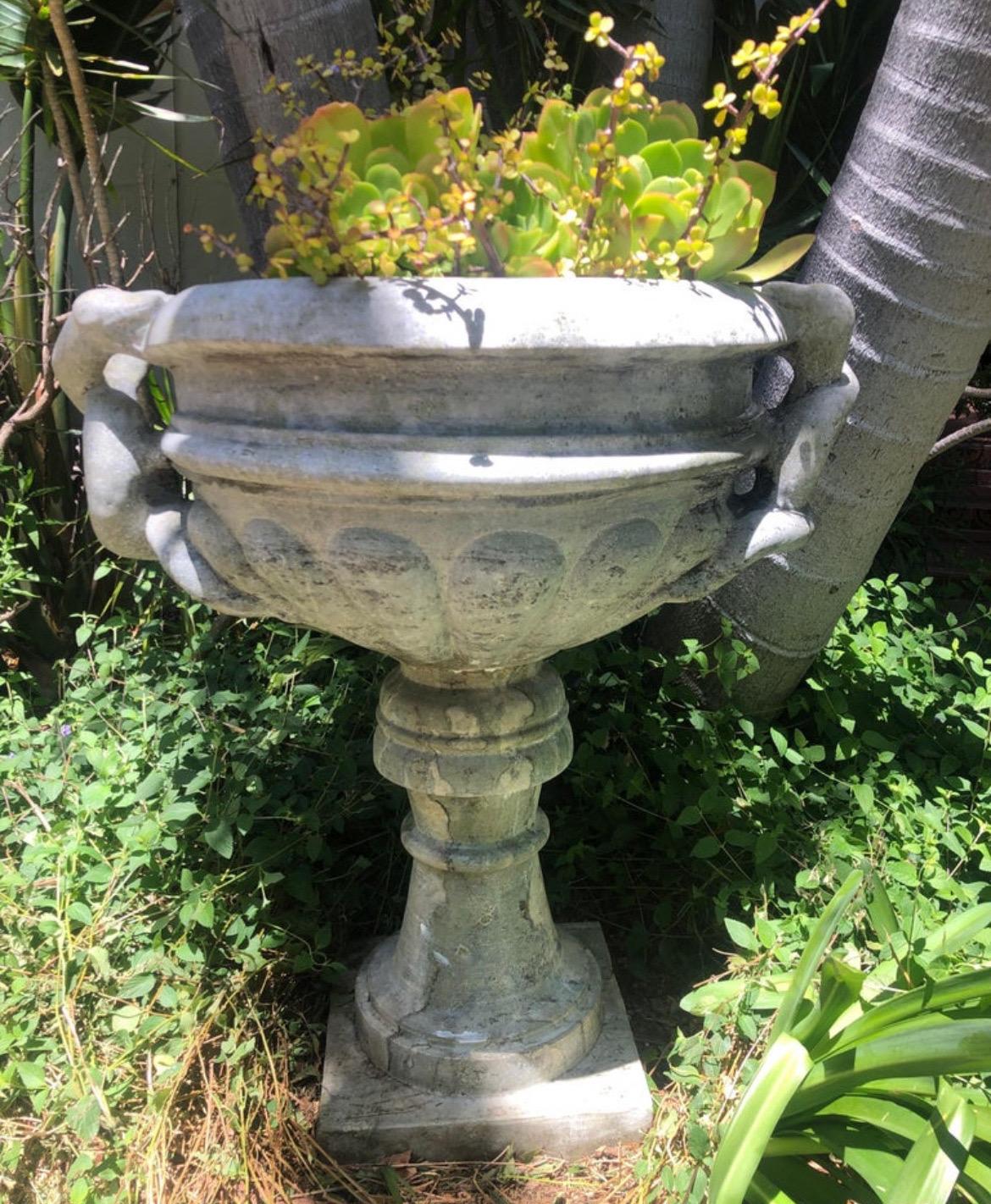 Art Nouveau Large Marble/Stone Planter / Urn with twisted Snake Handles Jardiniere For Sale
