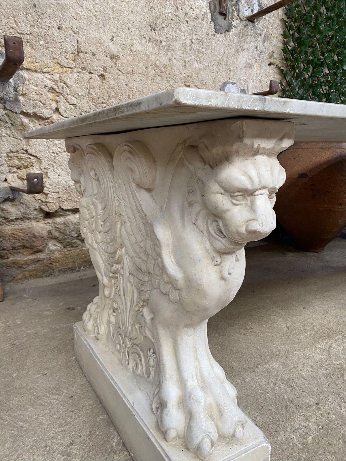 Large French Marble Table Carved Winged Griffins to Base For Sale 3