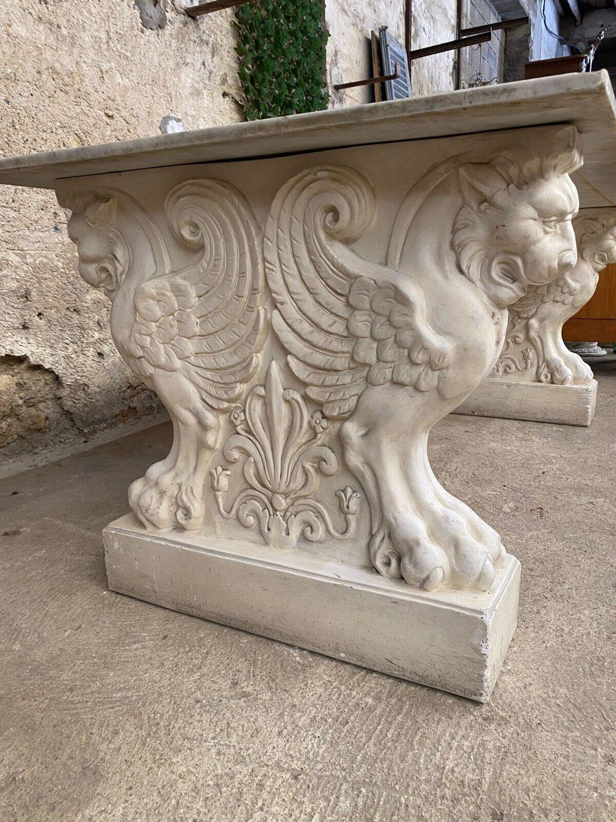 Large French Marble Table Carved Winged Griffins to Base For Sale 7