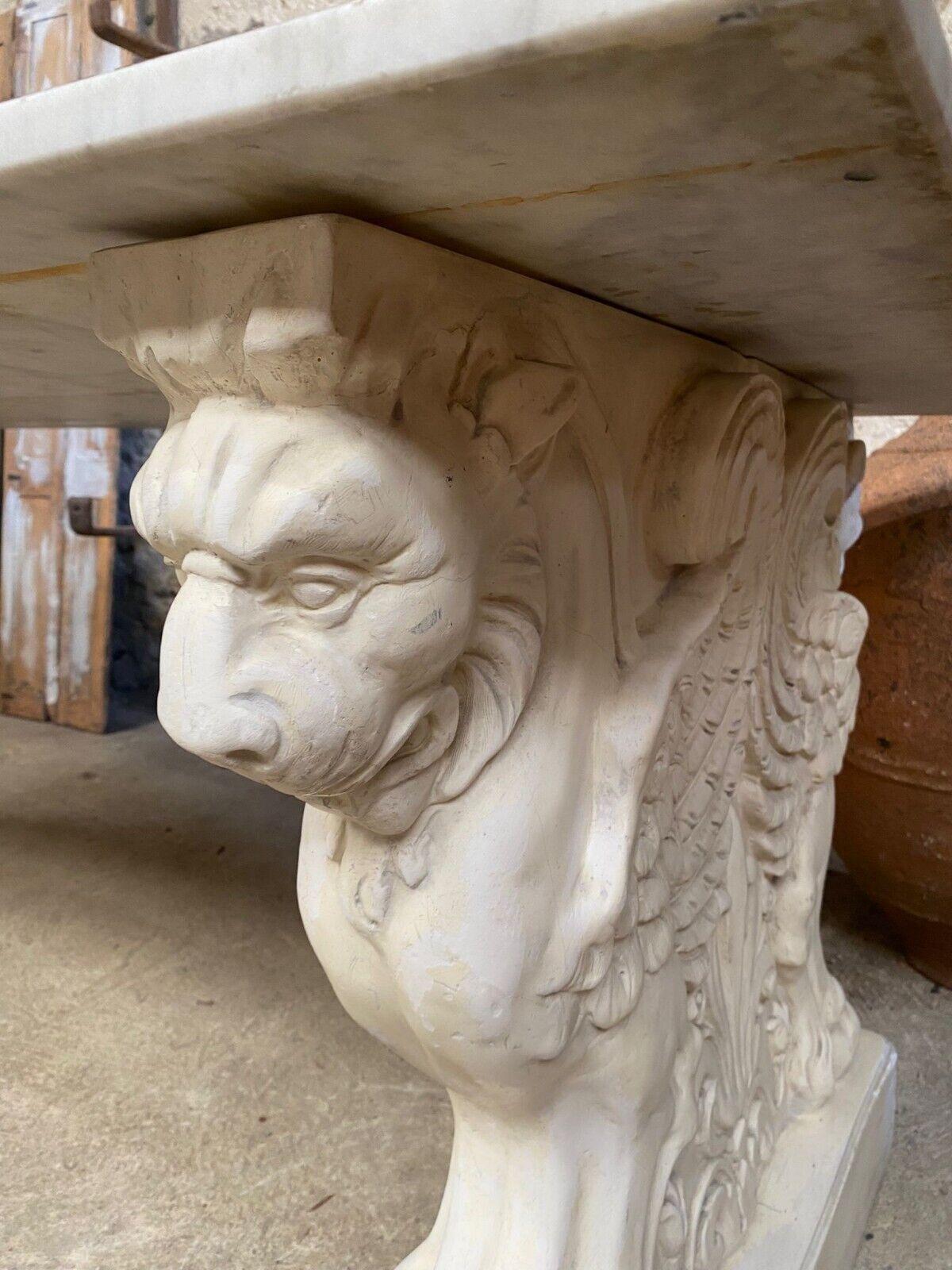 Large French Marble Table Carved Winged Griffins to Base In Good Condition For Sale In Buxton, GB